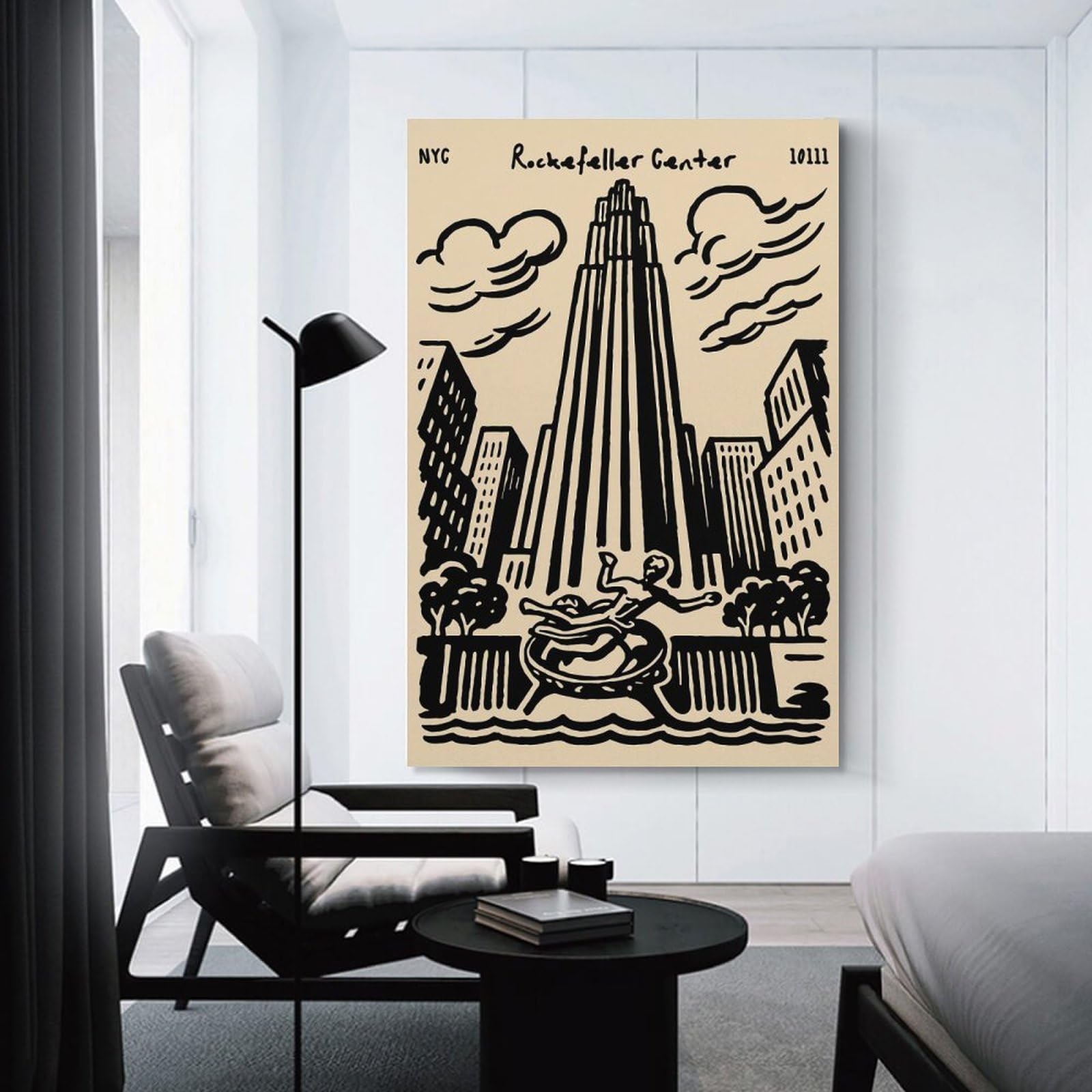 Junmoney Rockefeller Center Art Deco Illustration Canvas Art Print, 08x12inch(20x30cm), for Home Walls, Creative Rooms Or Shared Spaces, Decorative Artwork with Broad Appeal