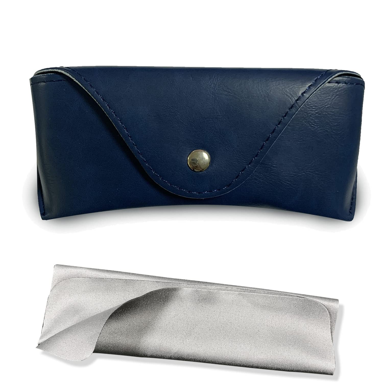 LogHog Portable Leather Soft & Semi Hard Sunglasses Case Eyeglass Case Storage Eye Glasses Brown/Black Pouch Carry Case for Women Men (Ink Blue Button)