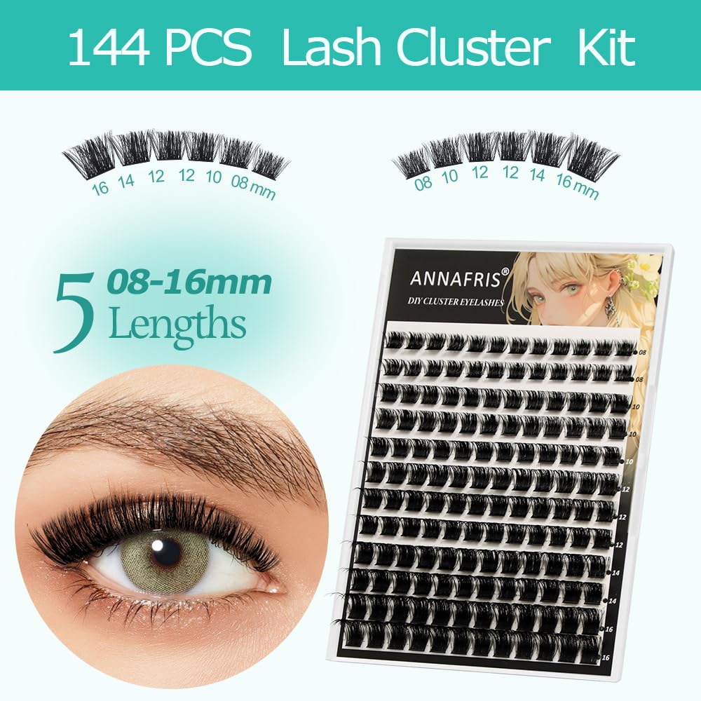 ANNAFRIS Ciglia Finte Ciuffetti Kit 8-16mm Naturali DIY Extension Ciglia Cluster Lashes con Pinze e Colla(CS,JS09)
