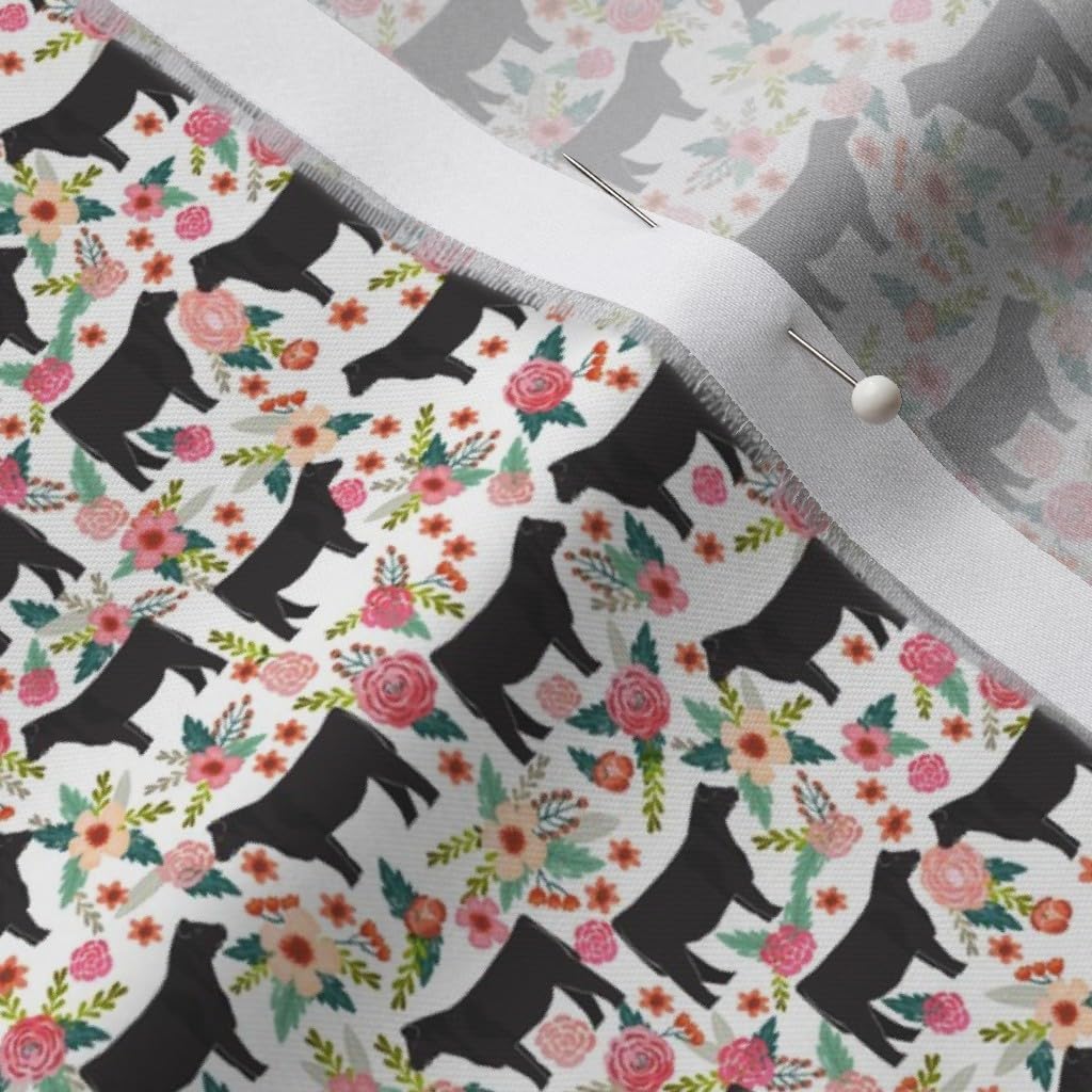 Spoonflower Fabric - Show Steer Floral Black Cattle Florals Tiny Mini Print Cow Pet Printed on Organic Cotton Sateen Fabric by The Yard - Sewing Quilting Apparel Home Decor