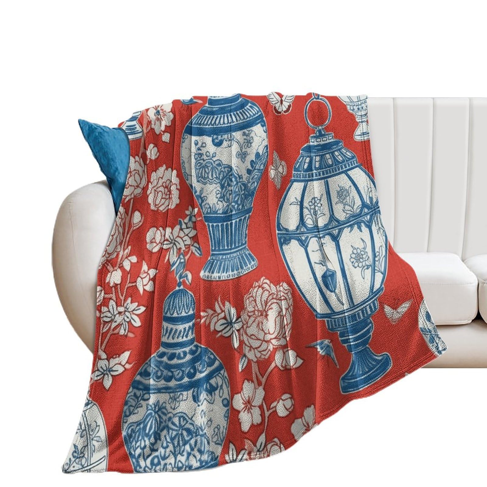 Jeté de canapé en flanelle douce asiatique pour cocooning réconfortant au salon