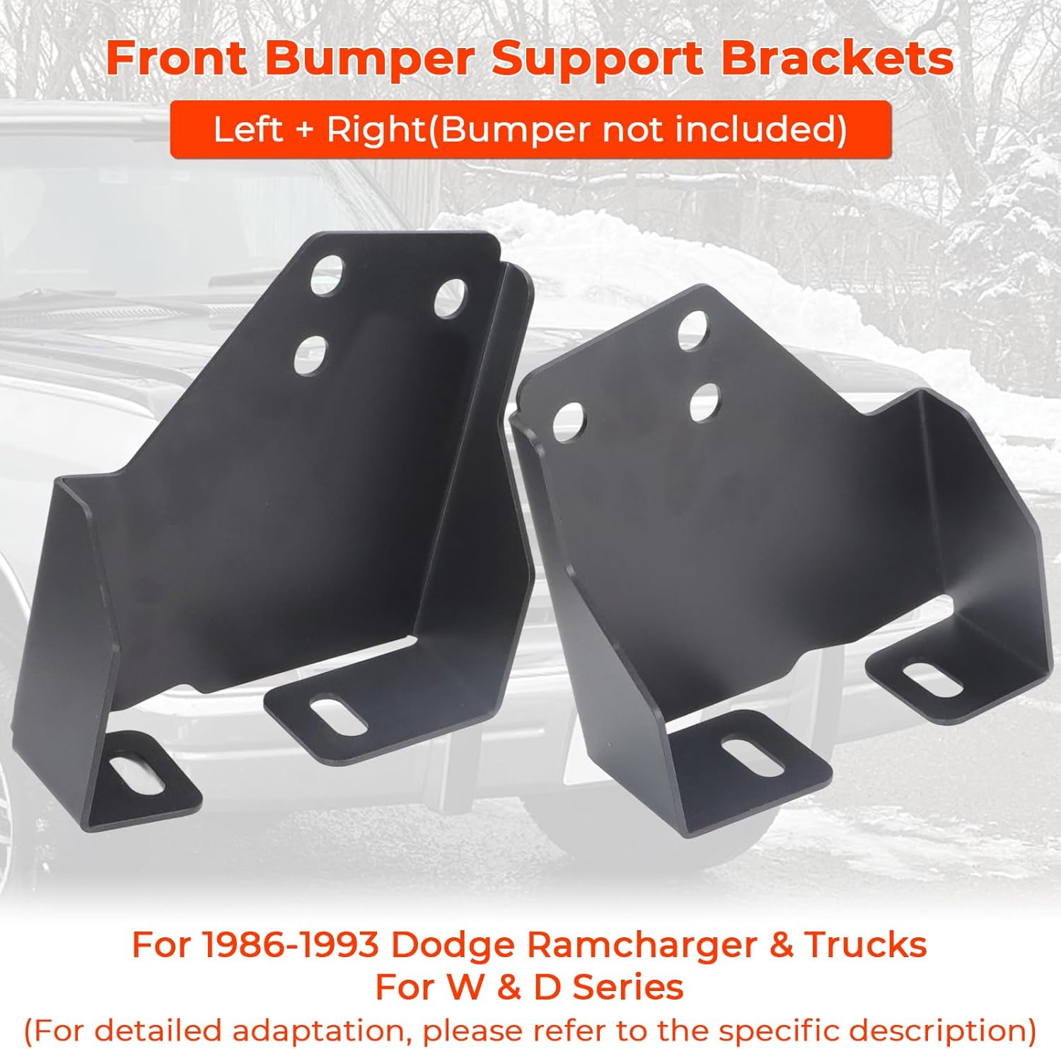 Front Bumper Support Brackets Driver & Passenger Side Pair for 1986-1993 Dodge Ramcharger & Trucks (D/W 150, D/W 250, D/W 350) - for W/D Series, Stainless Steel Replacement Brackets, Left+Right