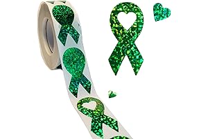 Mental Health Ribbon 500-Pack Glitter Green Awareness Stickers