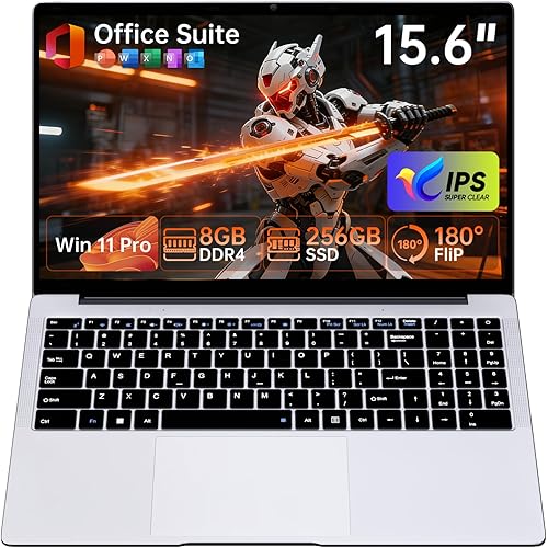 15.6" Laptop Computer, 8GB RAM 256GB SSD Celeron N4000(up to 2.6GHz) Laptop Win 11 Office Suite FHD IPS sRGB Notebook 2.4G&5G WiFi BT 4.2 HDMI USB 3.0 5000mAh Battery for Home Student Business