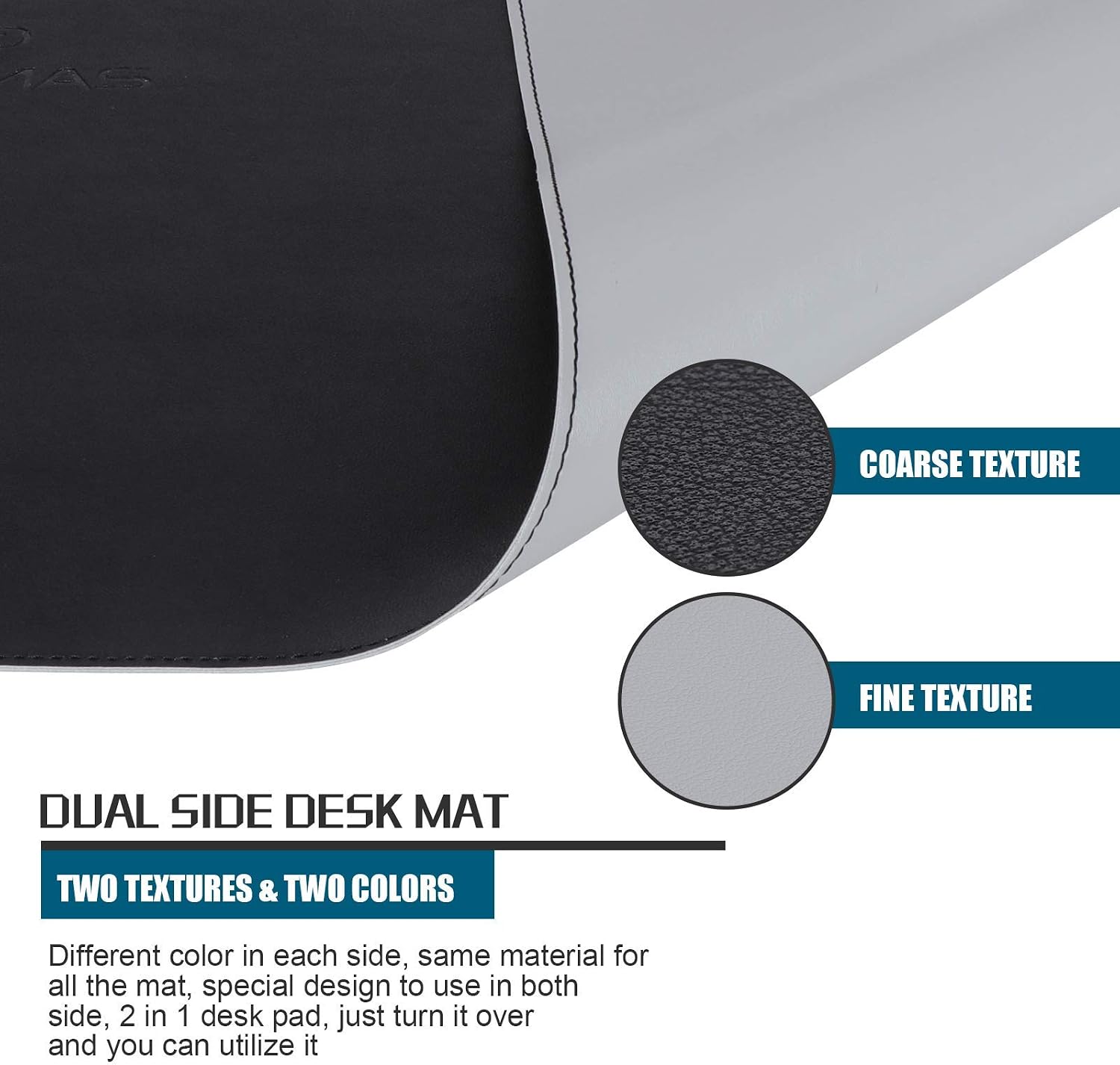 Leather Desk Pad Protector, Non-Slip Office Desk Mat, Large Mouse Pad, PU Leather Desk Blotter, Laptop Desk Pad, Waterproof Desk Writing Pad for Home and Office (Black/Grey, 32" x 16")