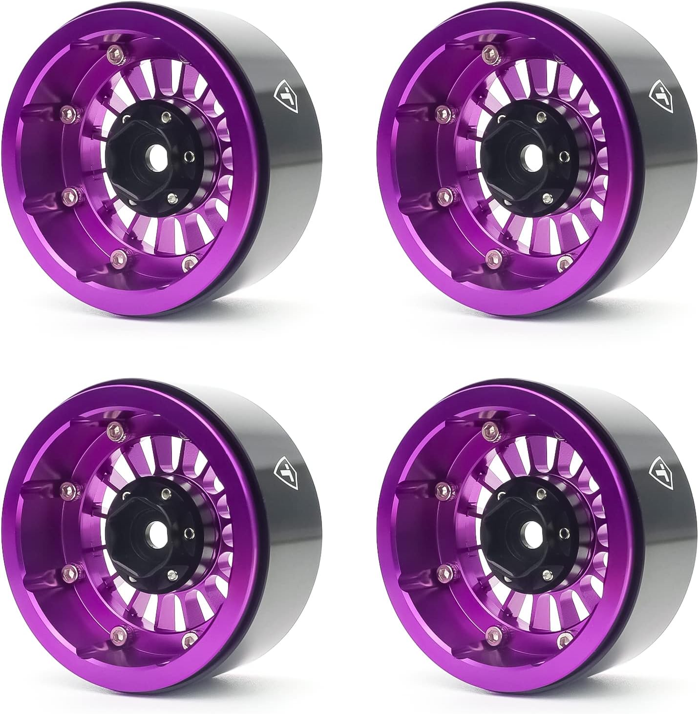 TREAL 1.9 Beadlock Wheels 1.9 Inch Beadlock RC Wheel Rims Set (4) for 1:10 RC Crawler Axial SCX10 II 90046 SCX10 III AXI03007 Capra TRX4 12mm Hex (Purple)
