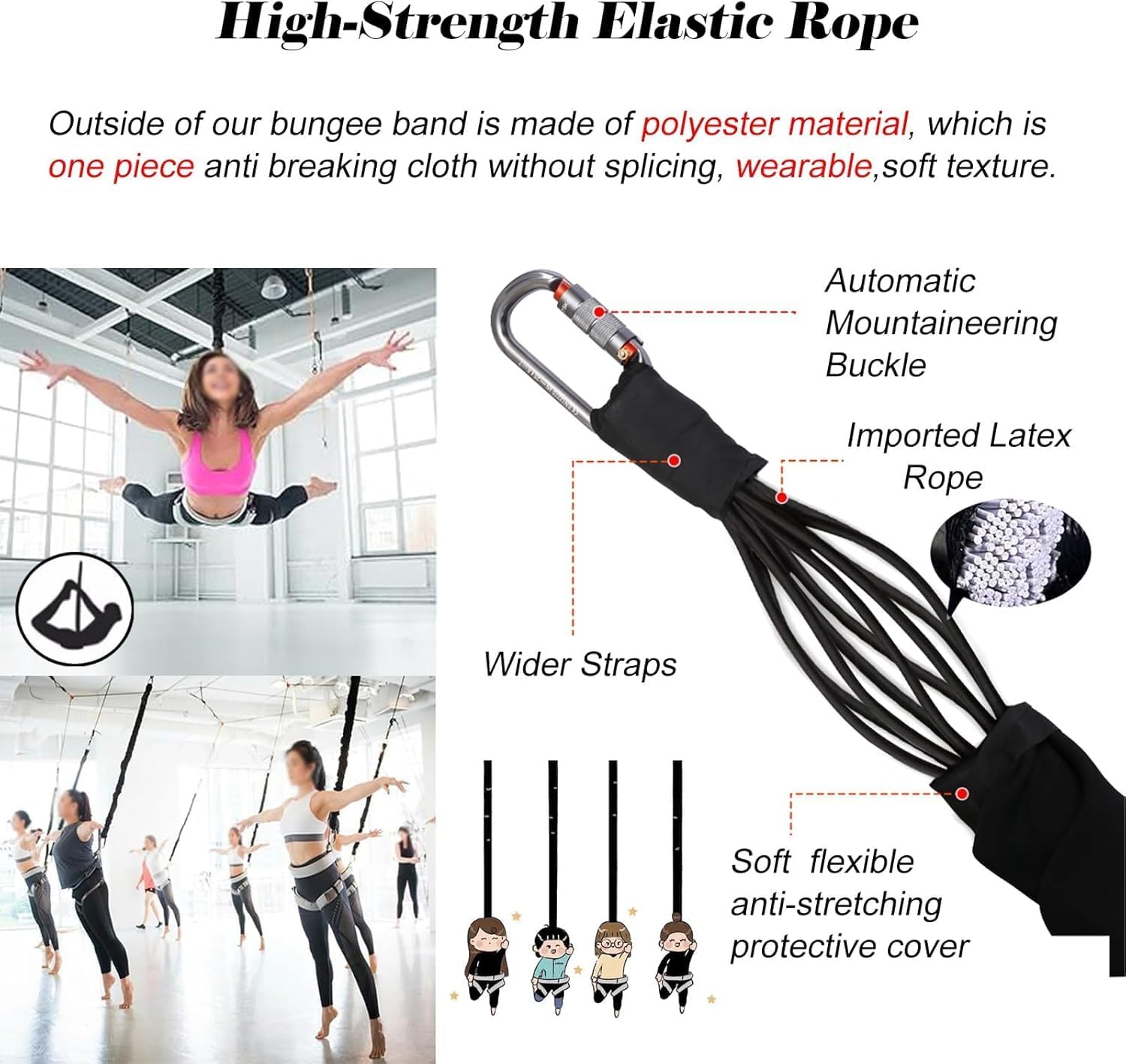 Pilates Bungee Elastic with Breathable Belt & with Installation Accessories, Bungee Yoga Bands, Indoor Training Elastic Bands for Aerobics & Balance Improvement