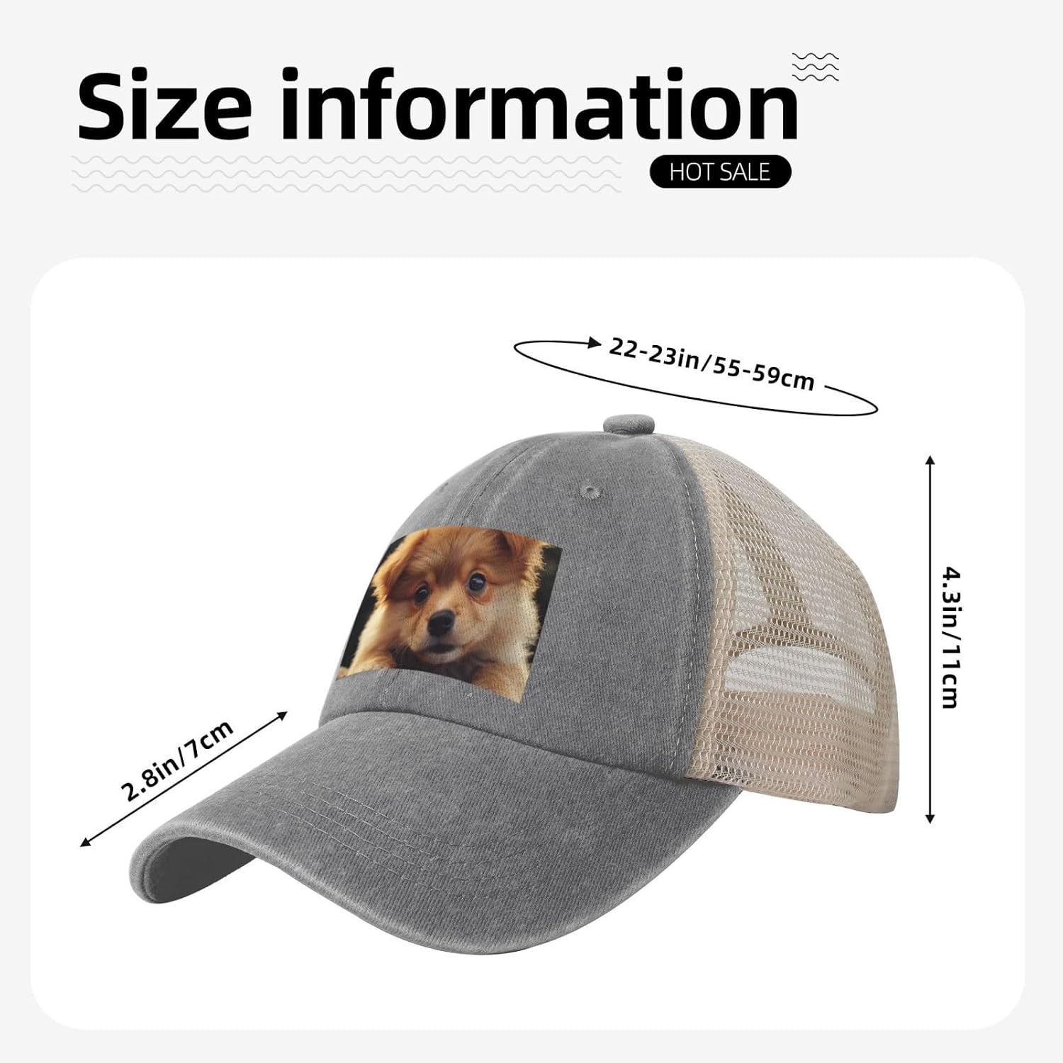 Snapback Trucker Hats Puppy Cowboy Baseball Caps Adjustable Blank Mesh Ball Caps for Men Women Gray