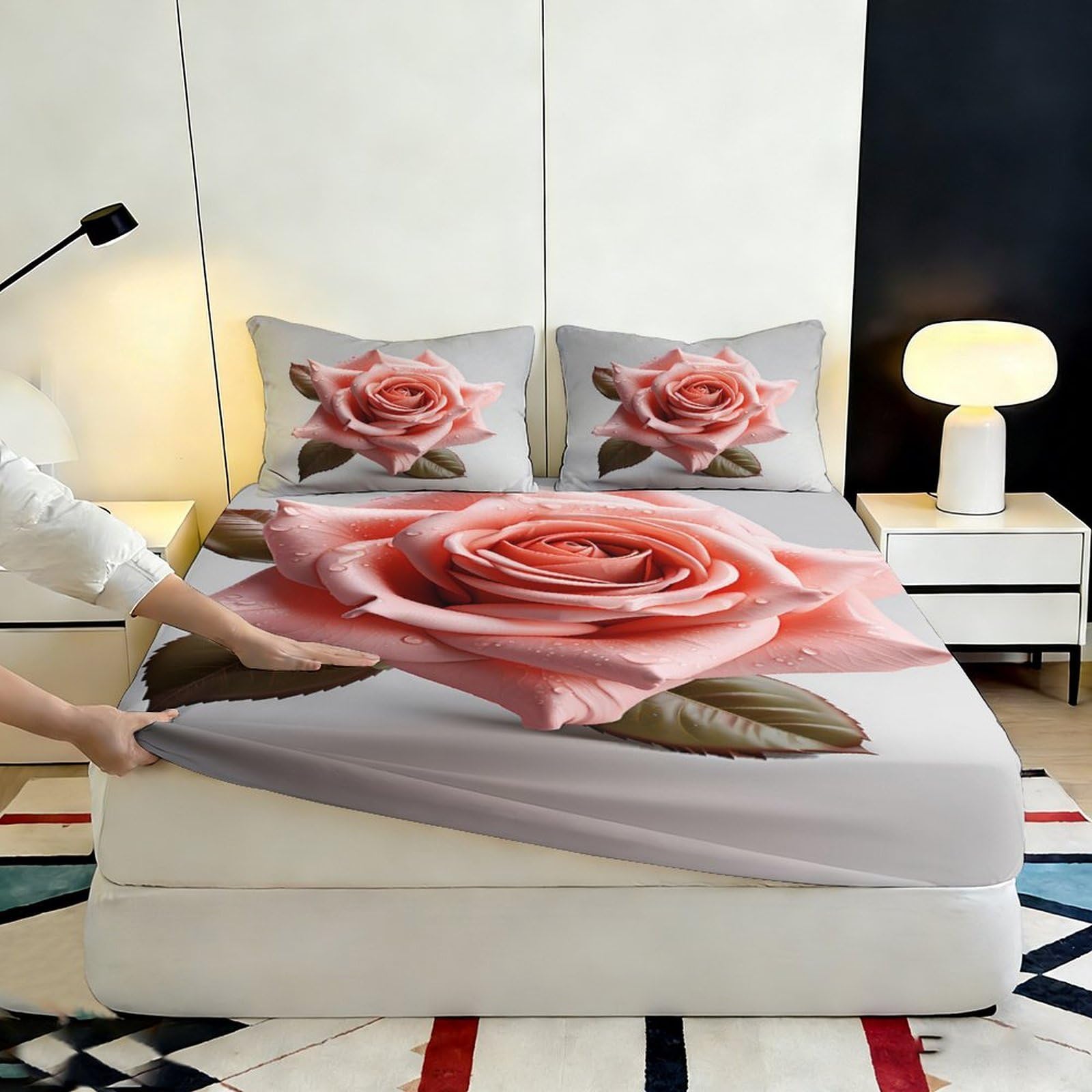 Lenzuolo con stampa 3D con rose, in microfibra, antiscivolo, per la casa