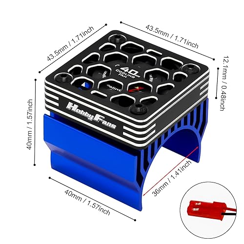 Miniatura 46 de Hobby Fans Ventilador de refrigeración RC Car de 1.575 in con disipador de calor para coche RC 1/8 1/10 540 550 F540 3650 3660 Motor, azul