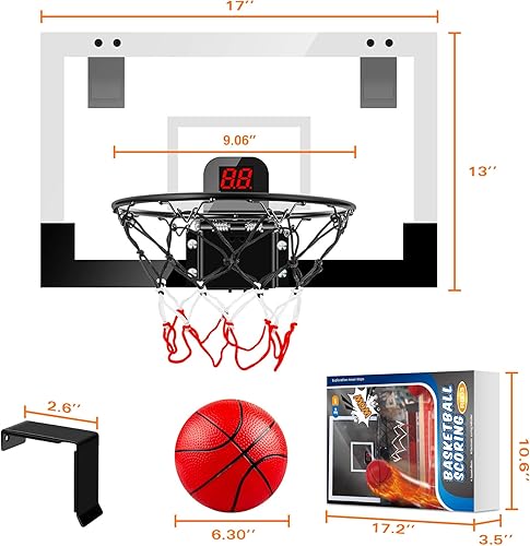 Vista 6 de Indoor Basketball Hoop Boys Gifts for Teens and Adults Door Room Basketball Hoop Mini Hoop with Electronic Scoreboard, 3 Balls and