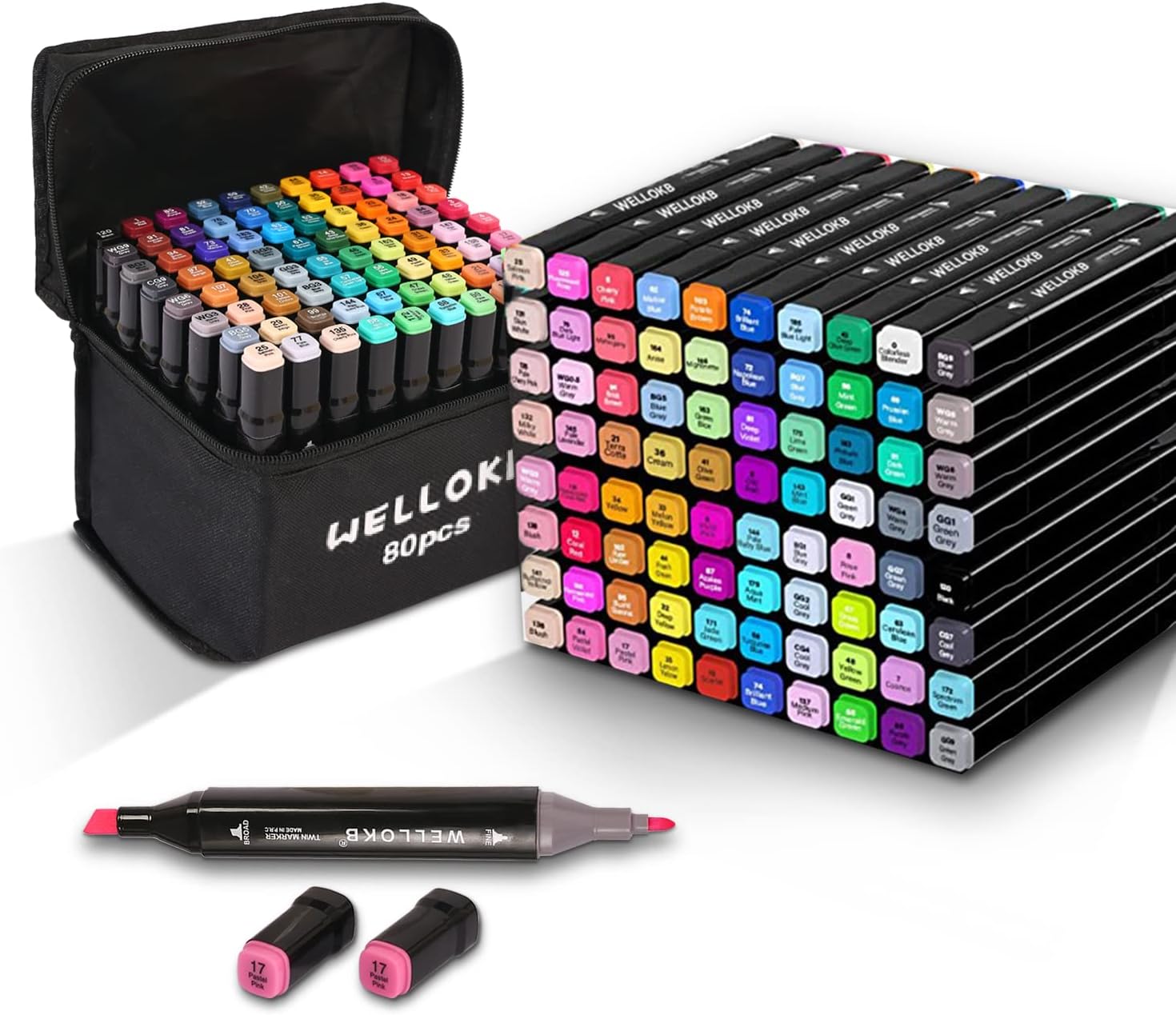 WELLOKB Alcohol Markers,80 Colors Dual Tip Permanent Art Markers for Kids Adults Coloring Illustrations Sketch,Christmas Gift Alcohol Markers Set,80 Colors Alcohol Based Markers with Carrying Case