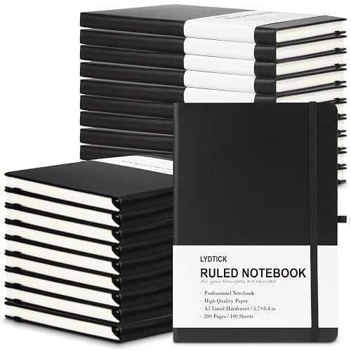LYDTICK 20 Pack Journals for Writing College Ruled Notebooks Journal in Bulk, Hardcover Notebooks (200Pages) for Note Talking, Lined Bullet Journals for Home School Office, 5.7"x8.4", Black - Black