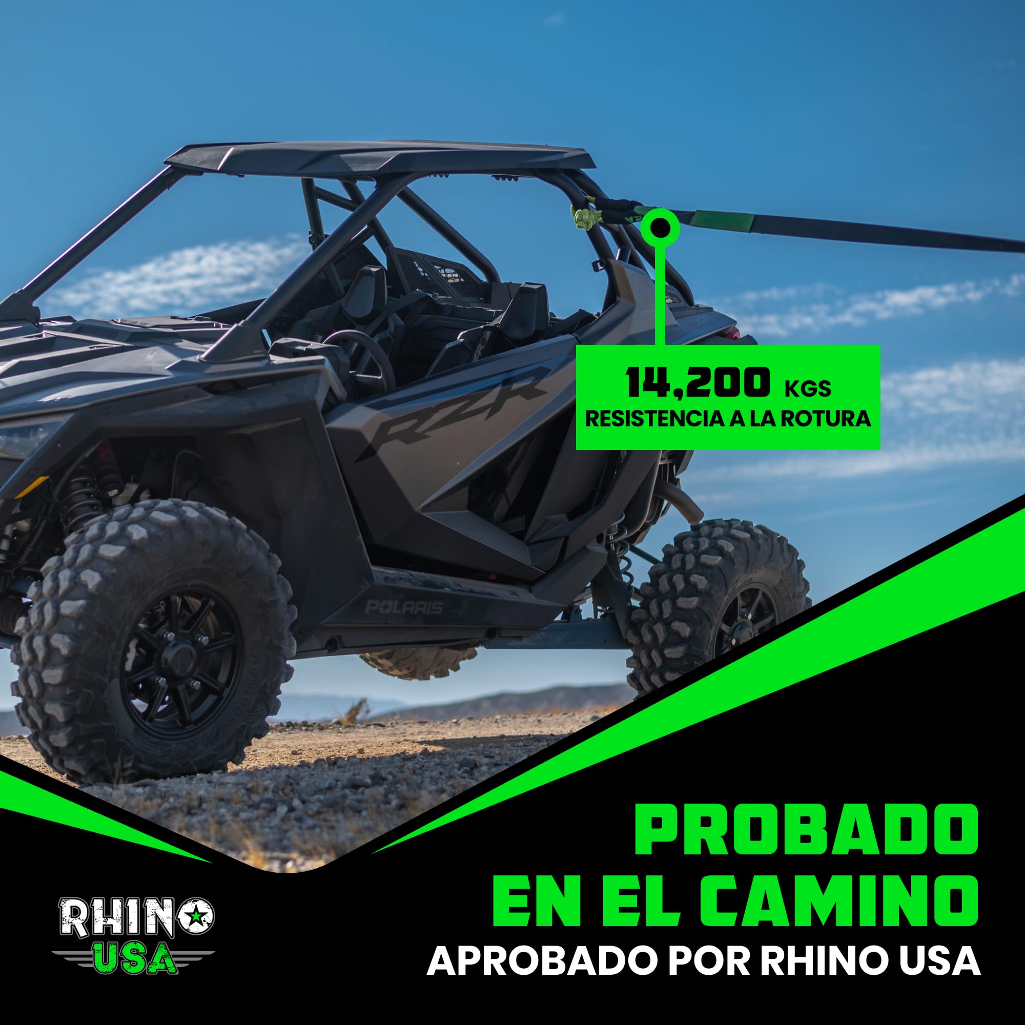 Rhino USA Grillete Sintetico - 2X Grilletes para Eslingas de Remolque 1 cm x 55 cm - 2X Grillete de Remolque Ultra Resistente a la Rotura 14,200 kg - Rescate de Todoterreno Quad Furgoneta 4x4 - Verde