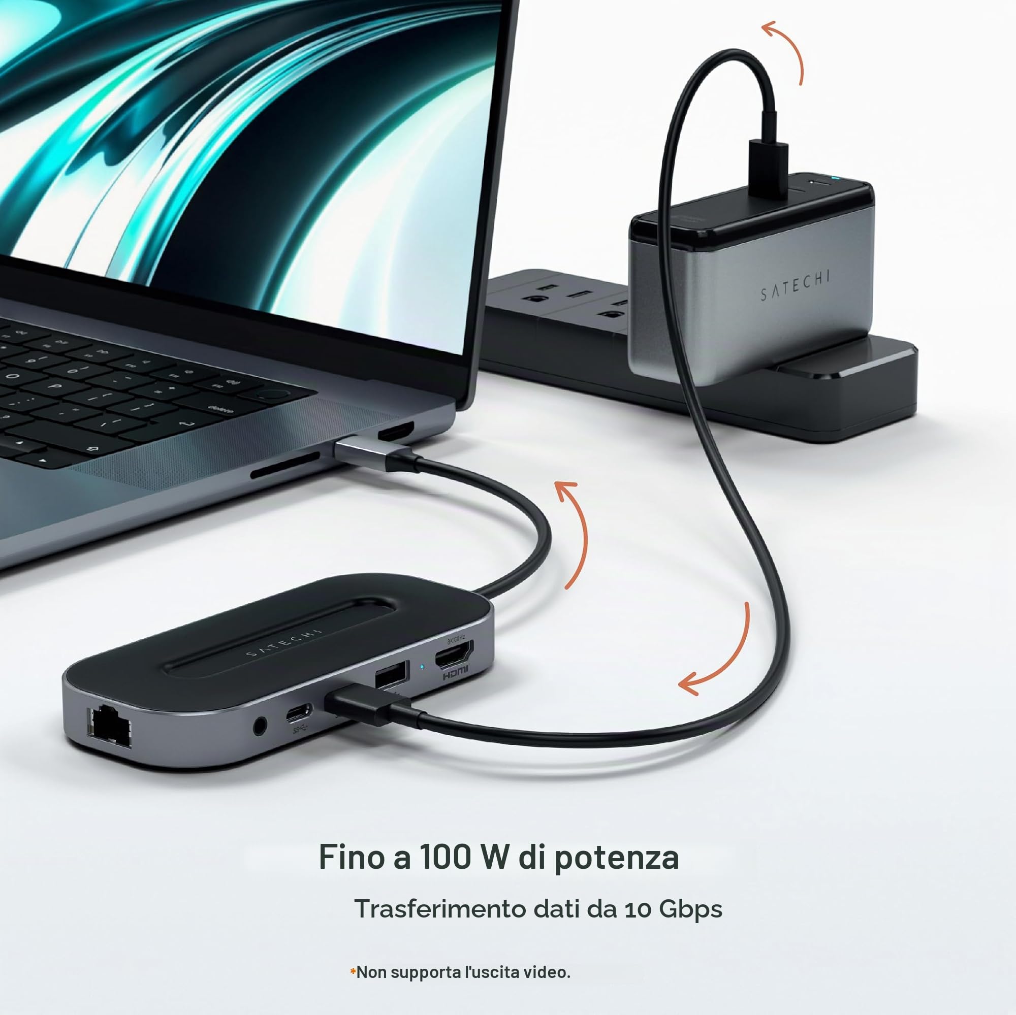 SATECHI Hub USB4 6 in 1 Multiporta, 40Gbps, HDMI 8K, PD 100W | 2x USB-C e 1x USB-A a 10Gbps, Ethernet Gigabit, jack audio 3,5 mm, per MacBook Air/Pro/Neo e PC Windows