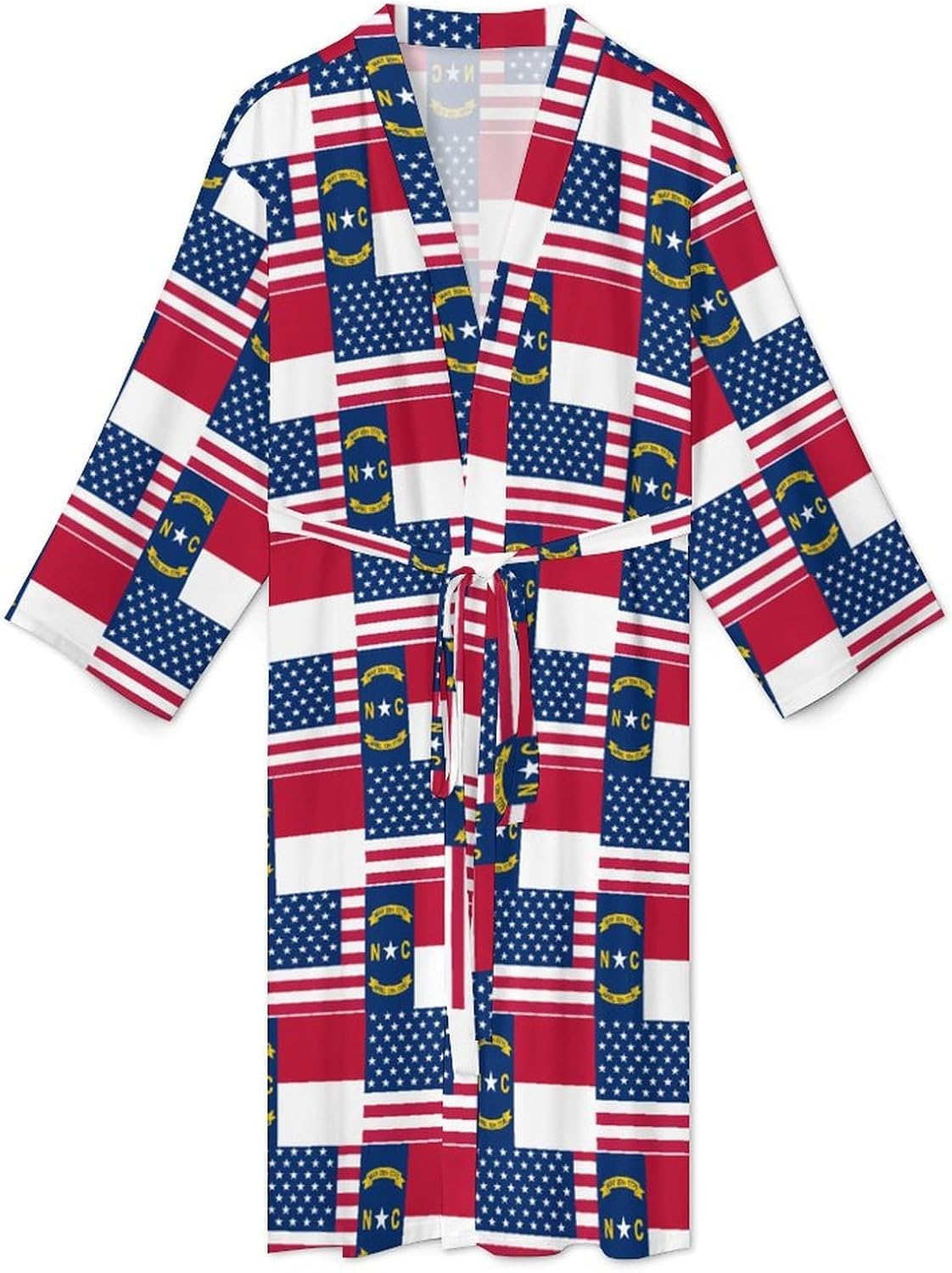 Flag of Usa And Carolina North Mens Robe Long Bathrobe for Women Bath Robes Lightweight Soft Printed Sleepwear