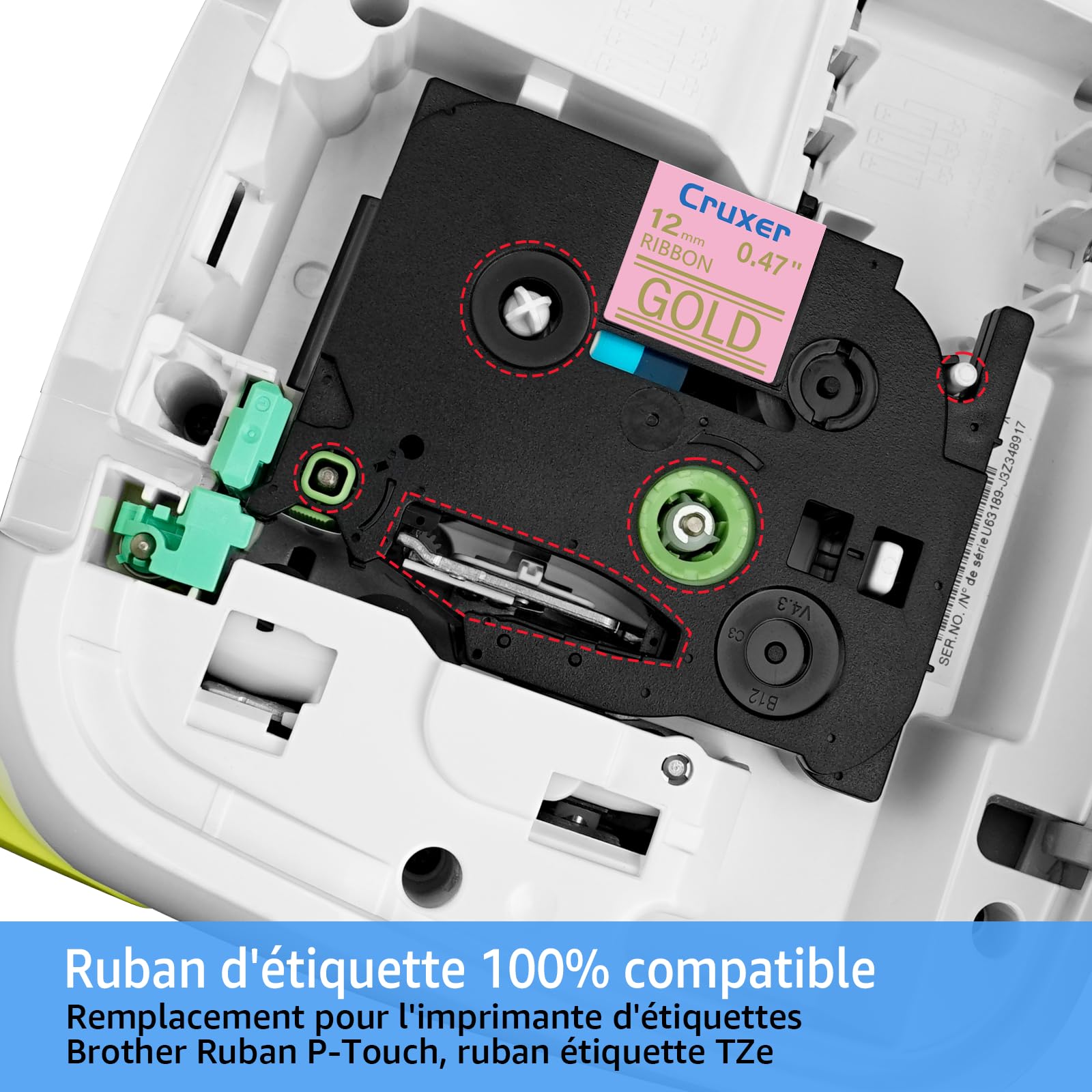 Cruxer Lot de 50 TZE-RE34 Compatibles avec P-Touch Doré sur Rose 12 mm