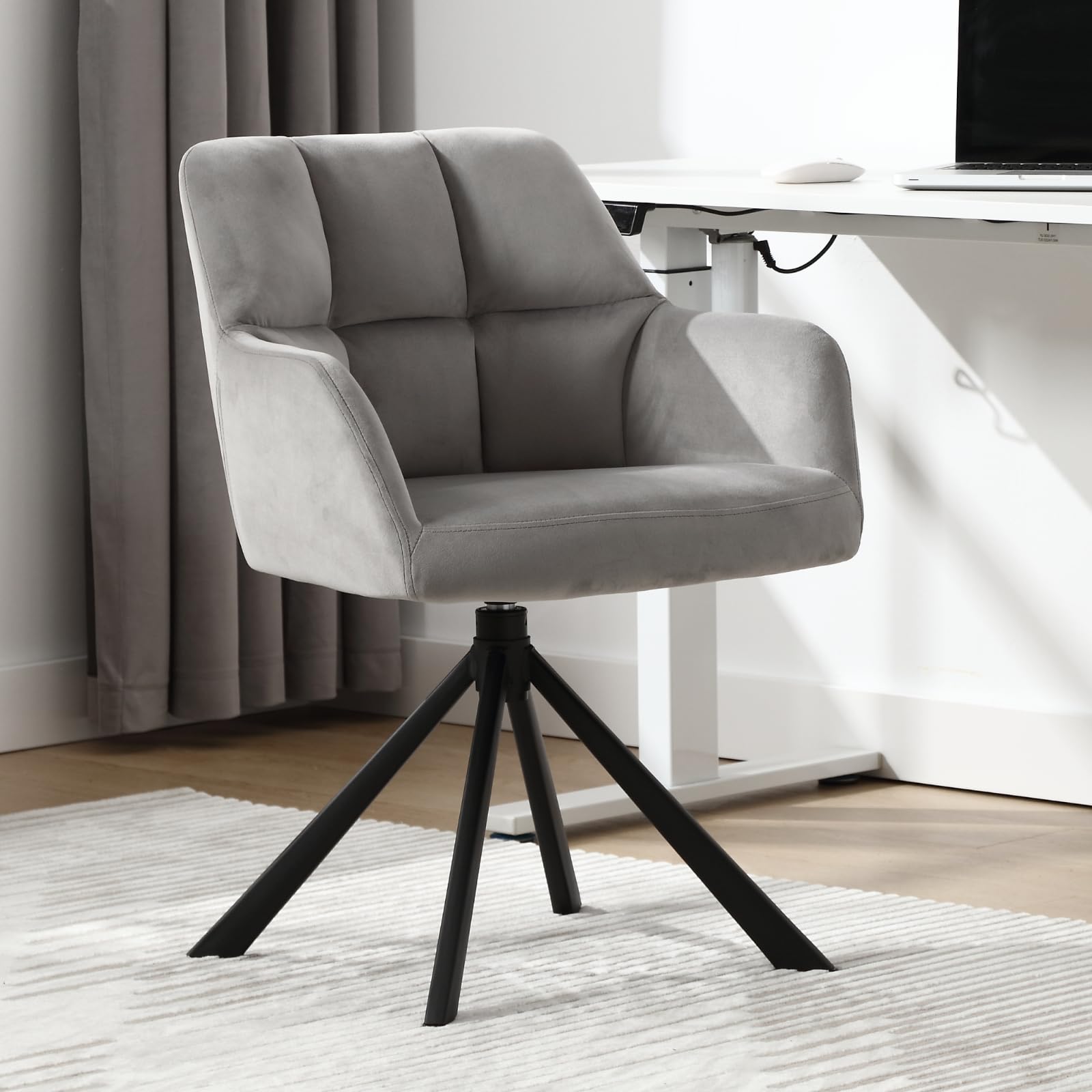 chairus Silla Escritorio de Terciopelo Silla Pequeña de Oficina Giratoria, Silla Computadora Ocio con Patas Metálicas para Recepción/Despacho, Gris
