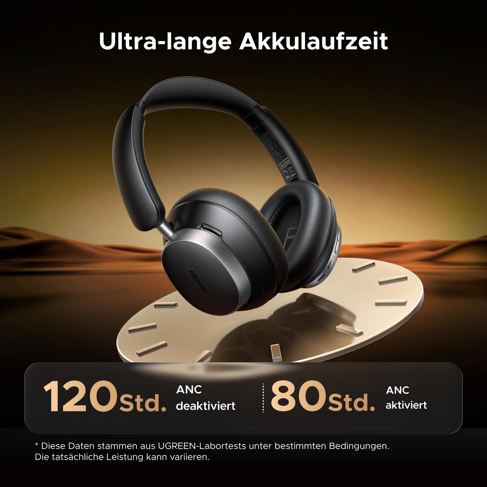 UGREEN Studio Pro kopfhörer Kabellos Bluetooth Over Ear mit Hybrid Adaptive Active Noise Cancelling, Bluetooth 6.0, Hi-Res Dual, LDAC, 120h Spielzeit, Spatial Audio, EQ in App, Duale Verbindung