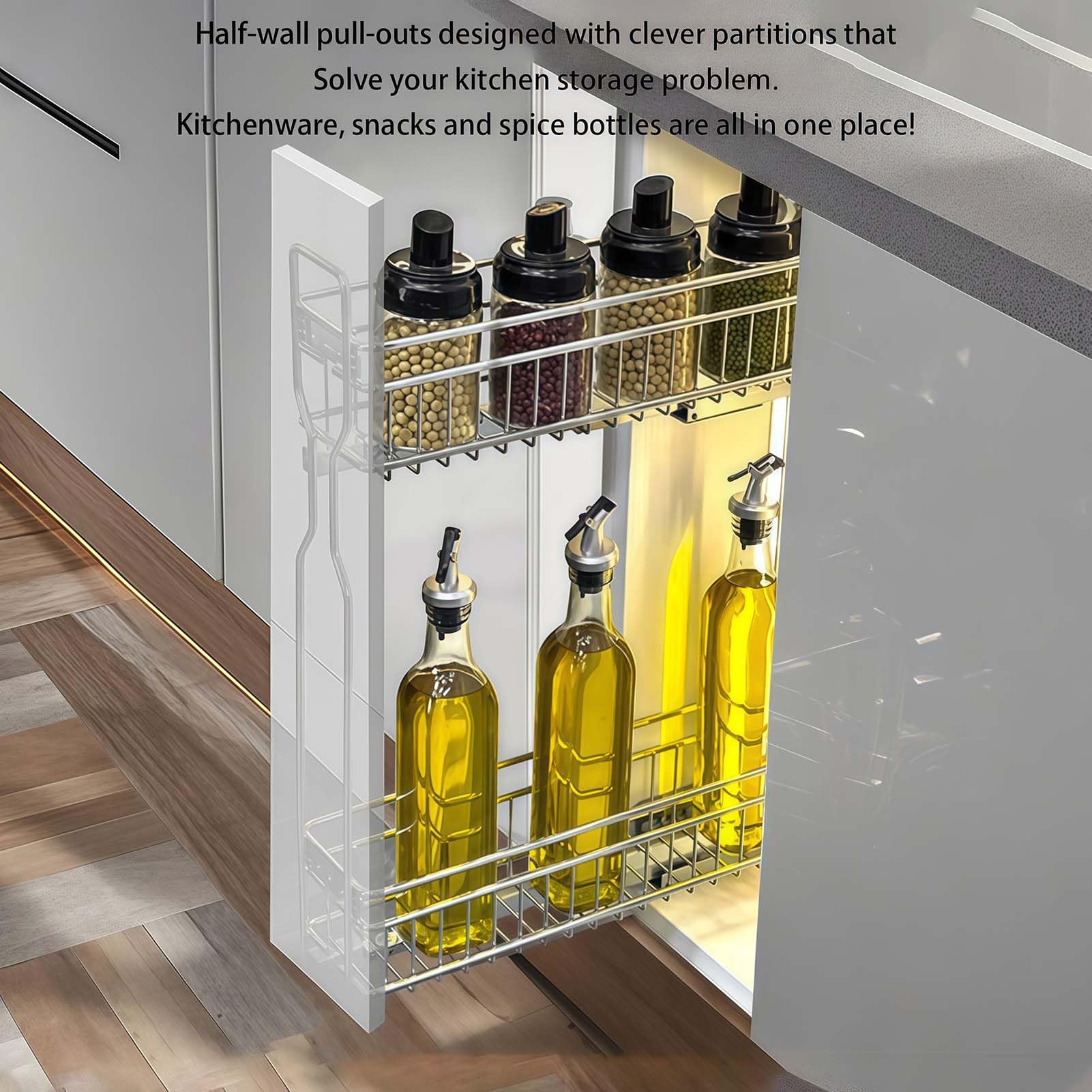 Organizador de especias extraíble de 2 niveles, unidad de almacenamiento deslizante para debajo del gabinete, ahorro de espacio de gabinete estrecho, almacenamiento de cajones de cocina para el hogar