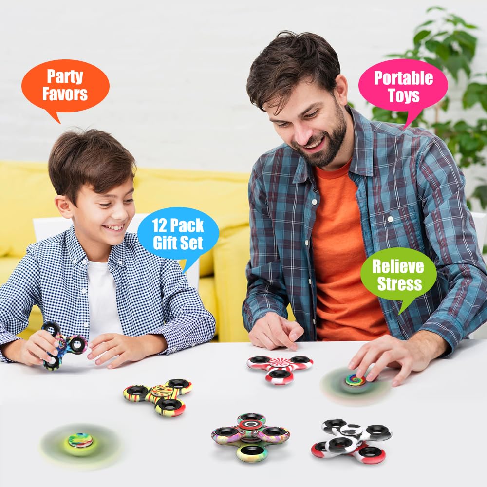10 Pack Fidget Spinner Bulk für Kind Erwachsene Weihnachtsstrumpf Füller Geschenk, Metall Tri-Spinner Fidget Spielzeug Durable Hand Spinner für Stress Relief, Party Favors Supplies Bag Stuffers