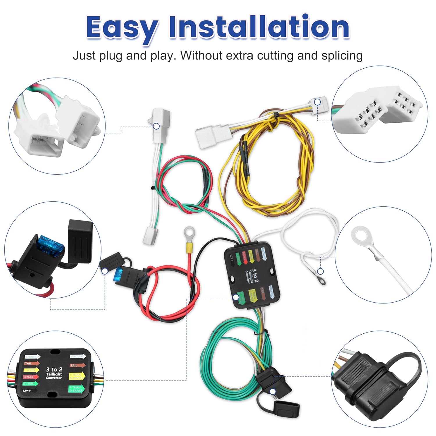 56147 4-Pin Trailer Wiring Harness Compatible with 2004-2015 Prius, Trailer Hitch Wiring Harness for Trailer Lights Connect