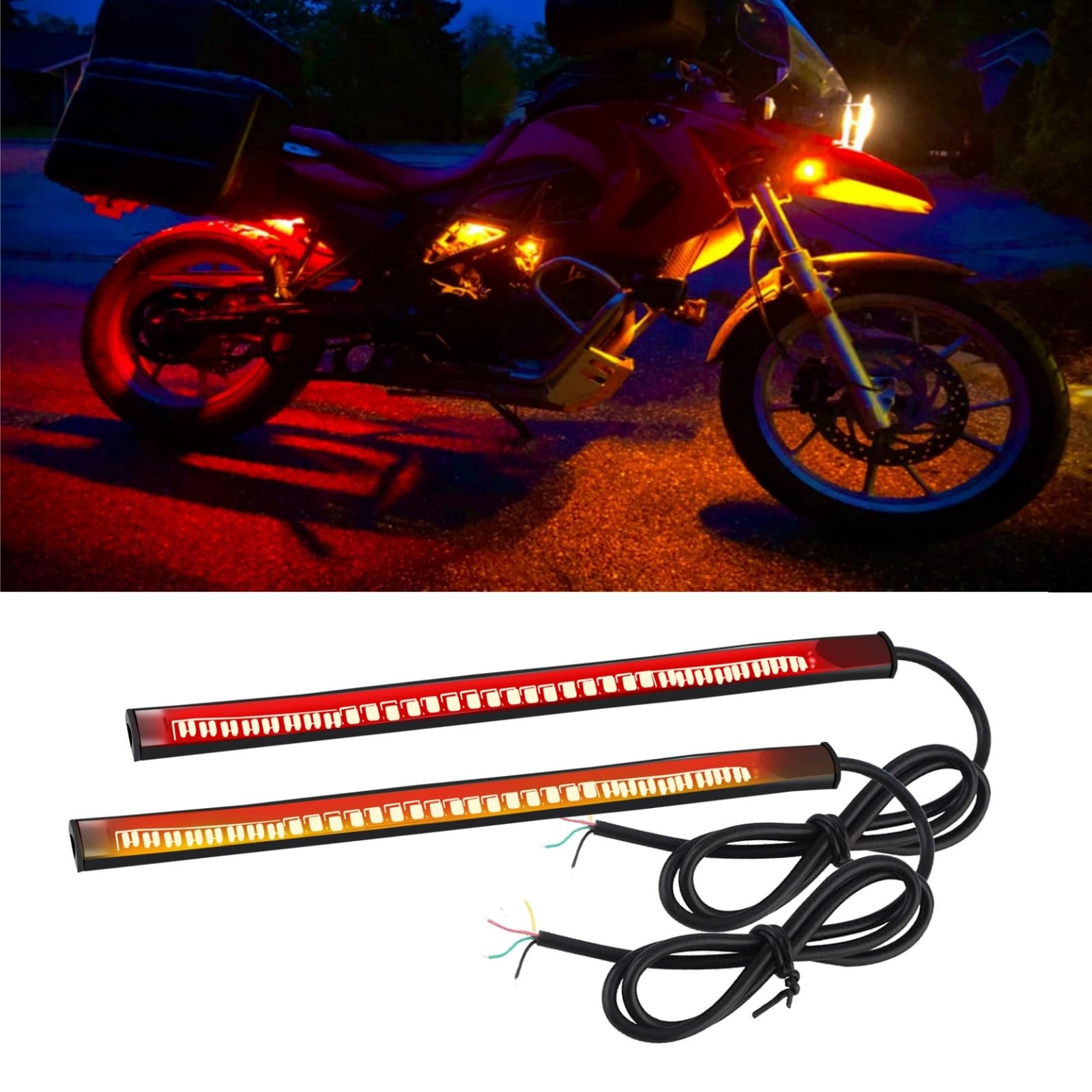 YONGMING Led Brake Light Strip Tail Stop Turn Signal Flexible Led Light for Motorcycle Bike Red and Yellow Pack of 2