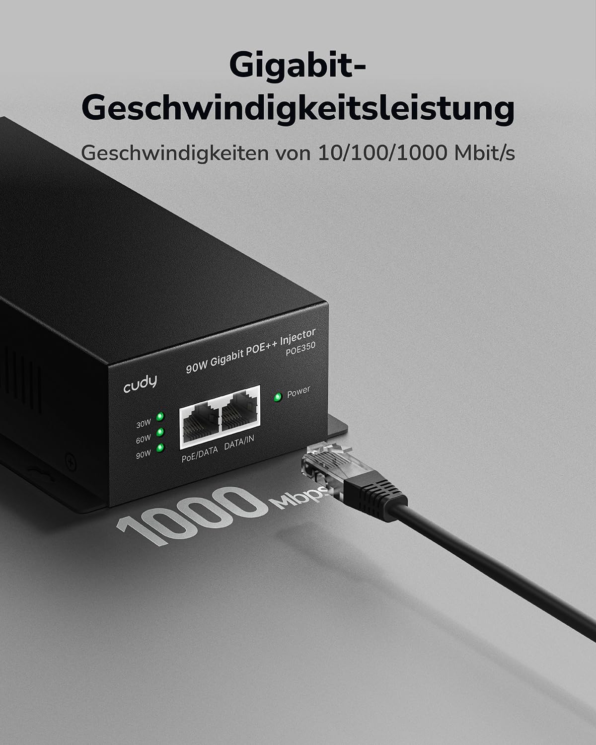 Cudy POE350 90W Gigabit PoE++ Injektor, 10/100/1000Mbps Poe Adapter, Kompatibel mit IEEE 802.3af/at/bt, 48V ~ 52V, Plug and Play