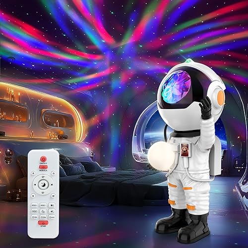 Miniatura 9 de Rossetta Proyector de Galaxia de Astronauta, Proyector de Estrellas para Dormitorio, Luz Nocturna LED Regulable para Niños con Temporizador y