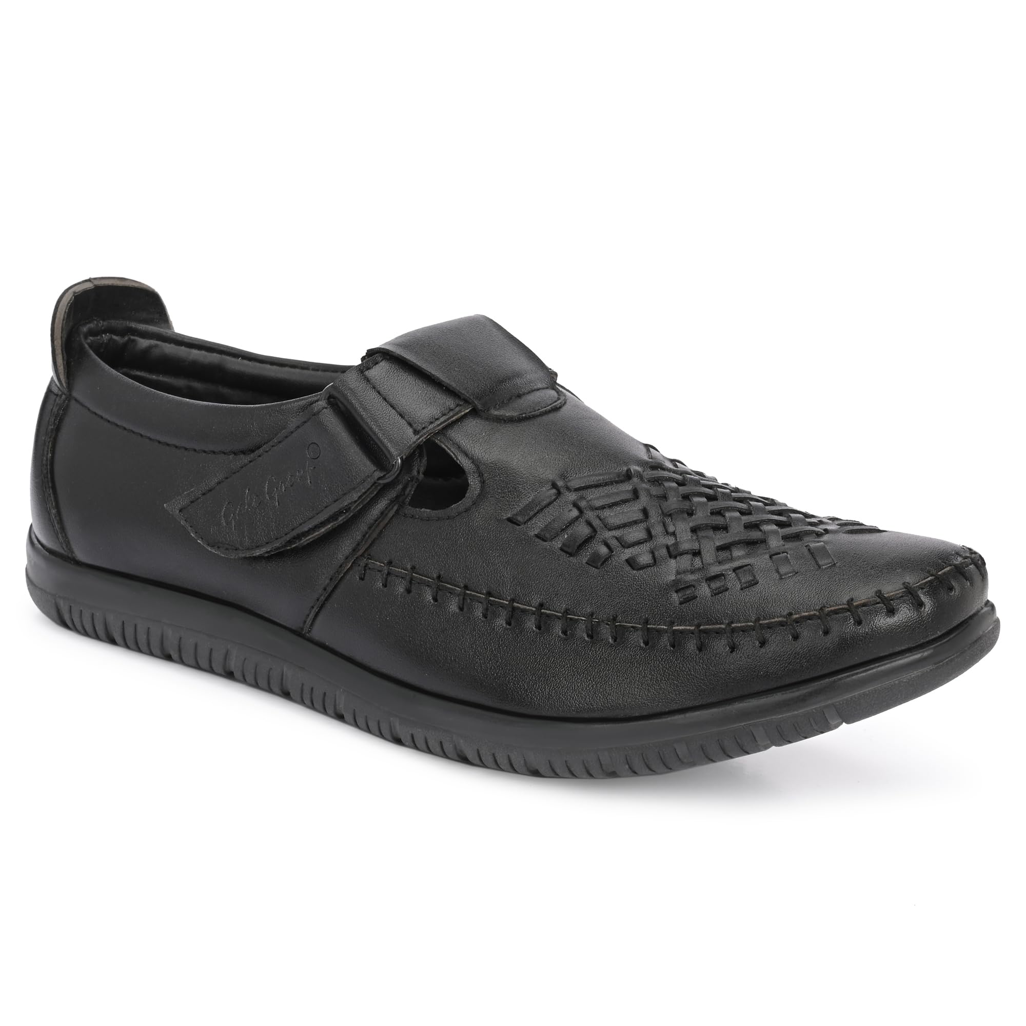 Mens Genuine Leather Sandals Casual Back Open Sporty Comfortable Toe Sandals with Premium PU Padding Black-image-9