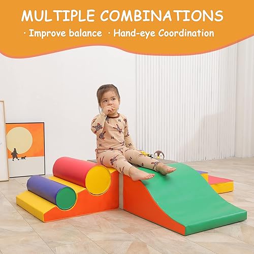 Miniatura 4 de TOLEAD Juego de escalada de espuma para niños pequeños para interiores, para escalar y gatear, juego de actividades suaves, equipo de gimnasia