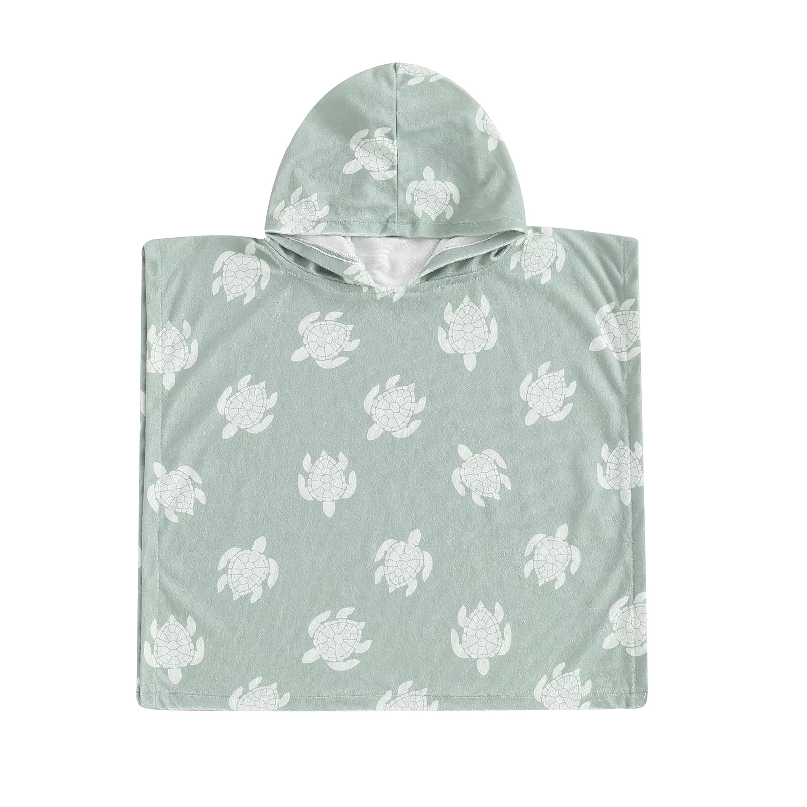 Geagodelia Hooded Swimming Poncho Towels for Kids Toddler Baby Boys Cute Animal Print Soft Changing Robe Towelling Beach Cover Up (Sea Turtle Green, 6-12 Months)