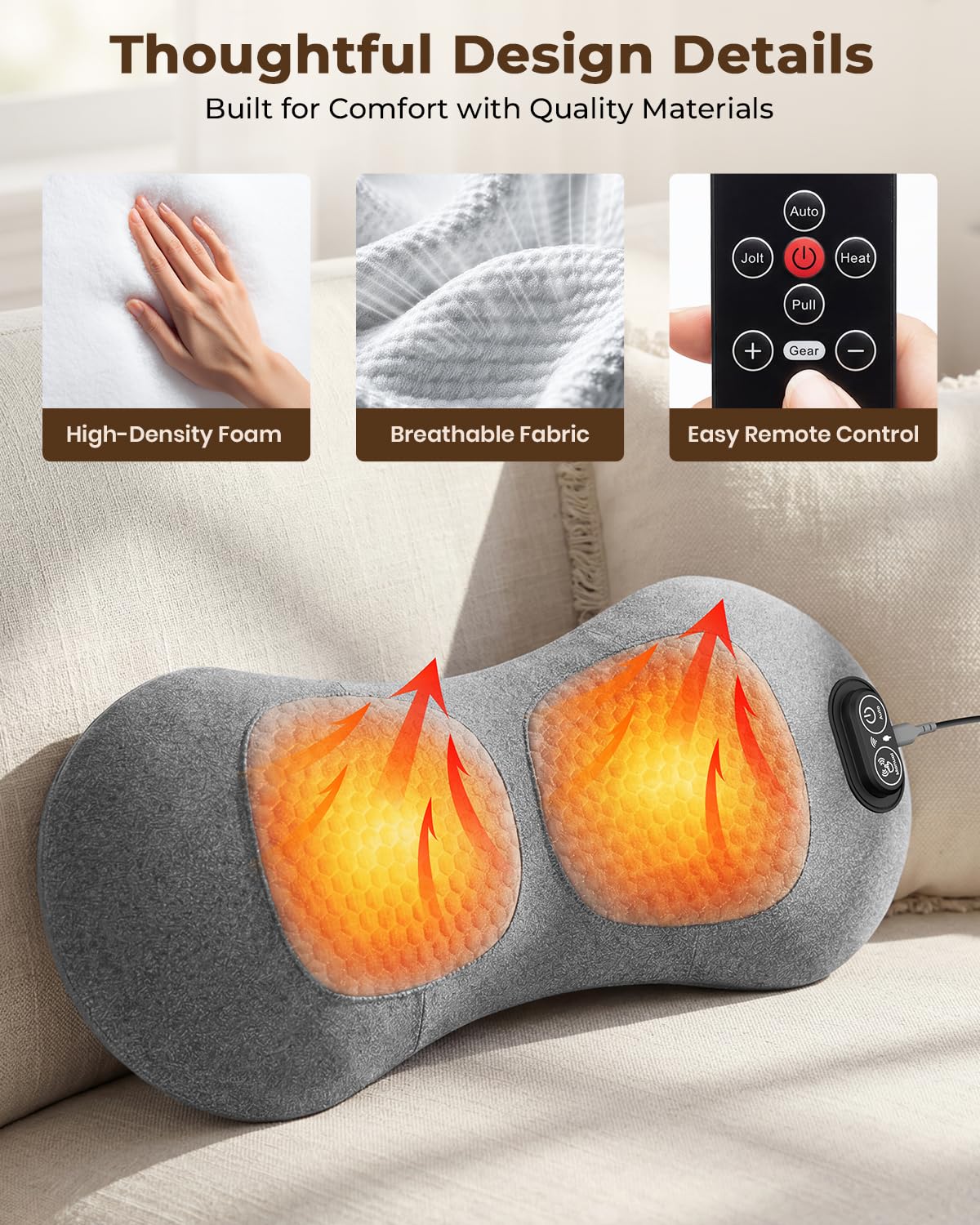 3-in-1 Lendenwirbelstützkissen mit Fernbedienung, Triple Fusion Rückenmassagegerät mit Wärme, Vibration & Dehnung für den unteren Rücken, Tragbares elektrisches Lendenkissen für Zuhause, Büro, Reisen
