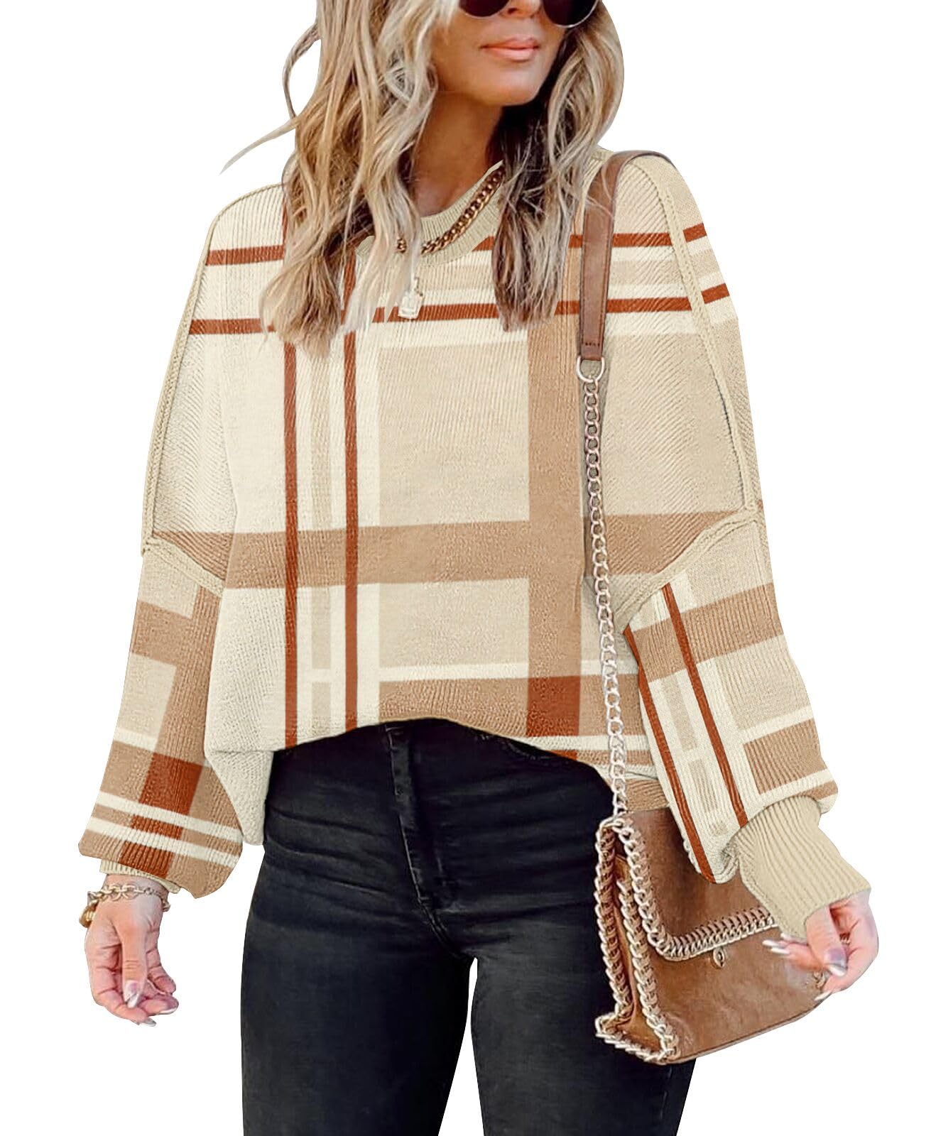Womens Sweaters Causal Crewneck Batwing Sleeve Knit Top Side Split Oversized Pullover Sweater Loose Jumper