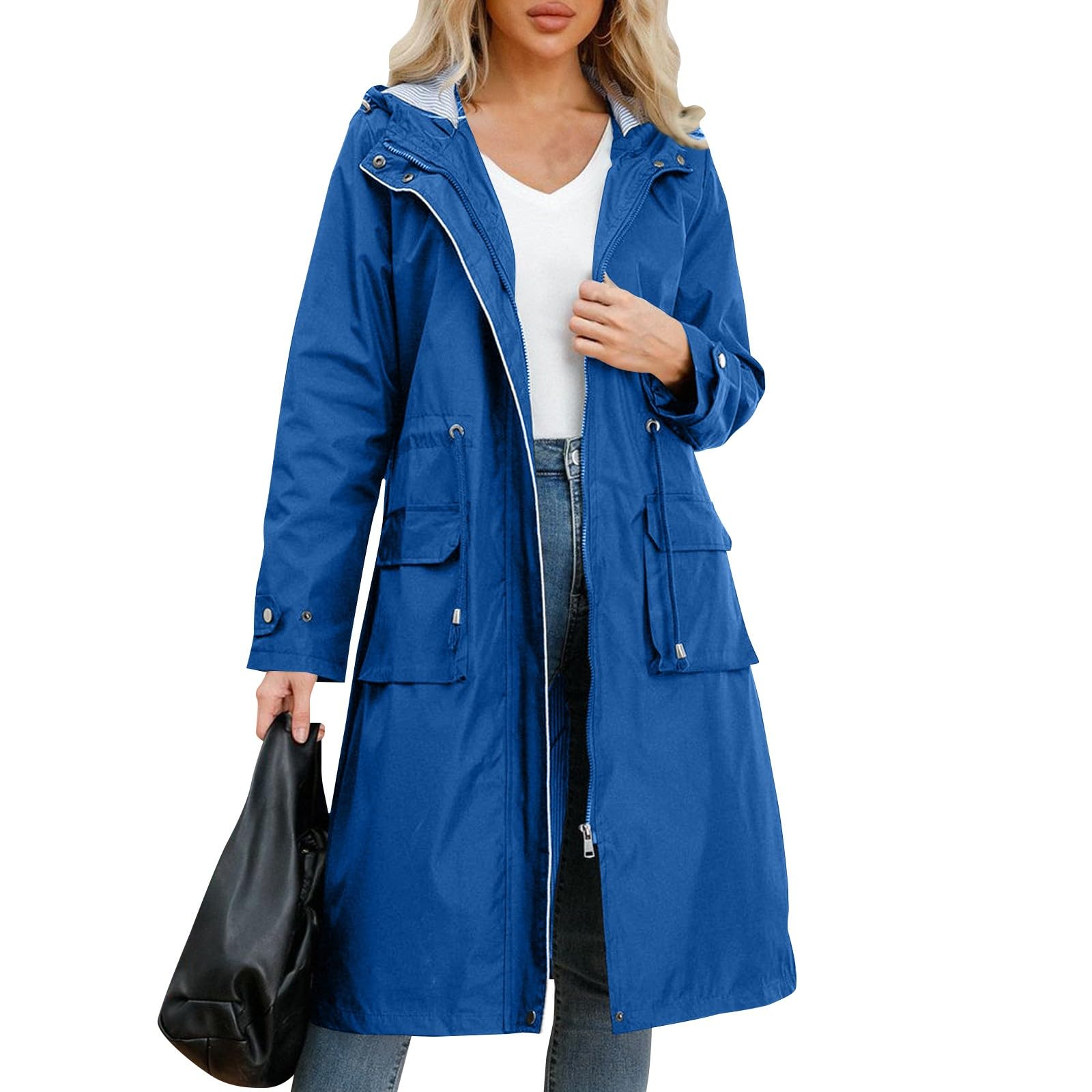 FUPODD Regenjacke Damen Lang Wasserdicht Regenmantel Mit Kapuze Übergangsjacke Winddicht Trenchcoat Outdoor Mantel Atmungsaktiv Windbreaker Jacke Für Frauen Leichte Regenparka Wandern Funktionsjacke