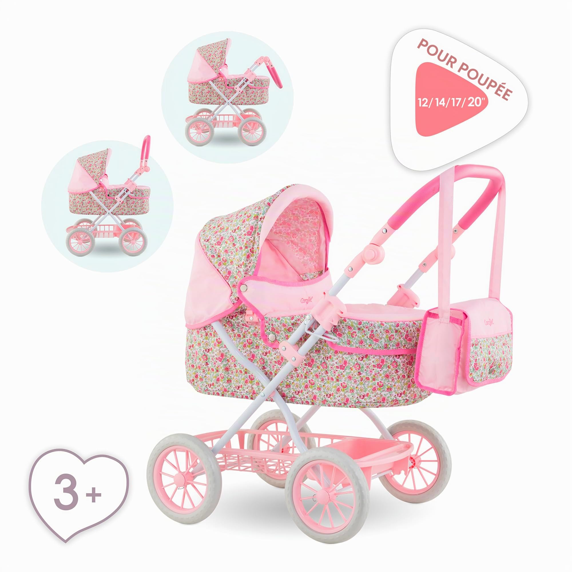 Corolle - Landau Fleuri, Accessoire, pour Poupon 36, 42, 52cm, dès 3 Ans, 9000141340