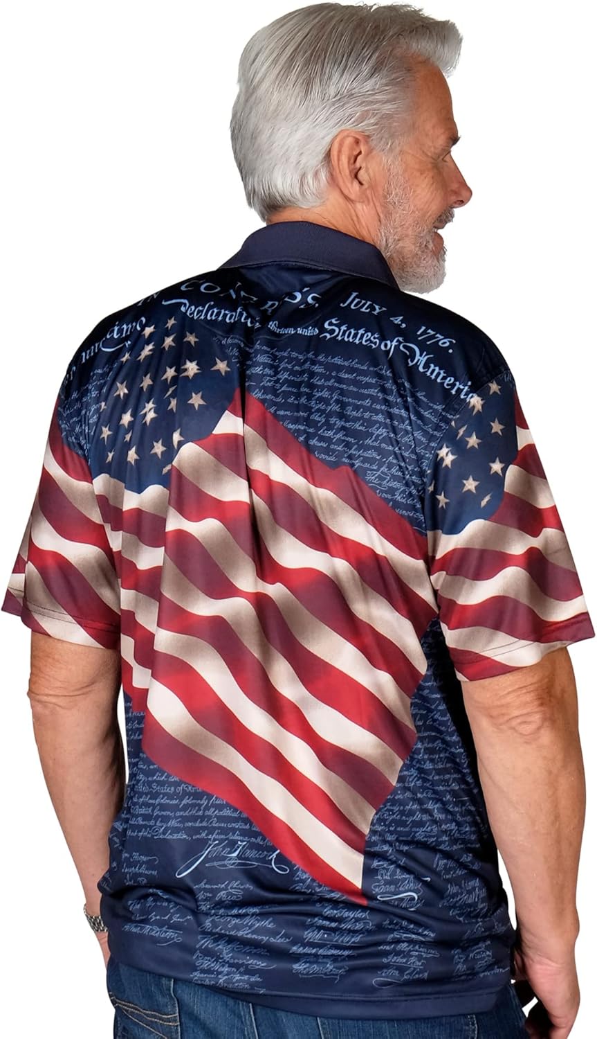TheFlagshirt Men's Patriotic Performance Golf American Flag Classic Fit Polo Shirt - Image 4