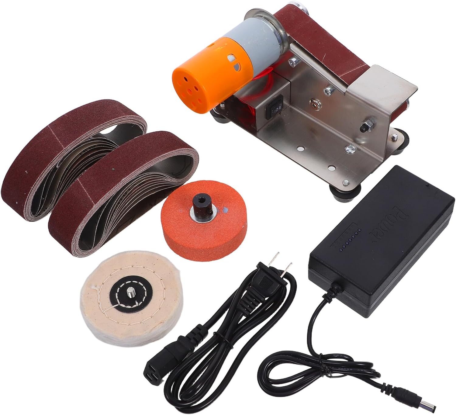 Portable Mini Electric Belt Sander Grinder Polisher 20 Sanding Belts Multifunctional Small Desktop Tool for Woodworking Metal Finishing and Hobby Crafting