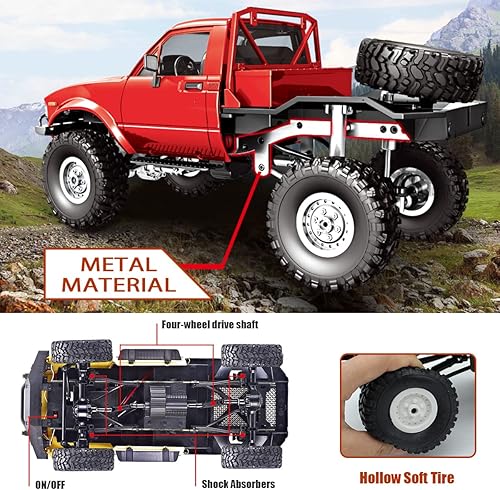 Miniatura 4 de RC Crawler 116 Escala RC Rock Crawler, WPL C14 All Terrain RC Car RTR 4x4 Off-Road Camiones de control remoto con luces LED y dos baterías para