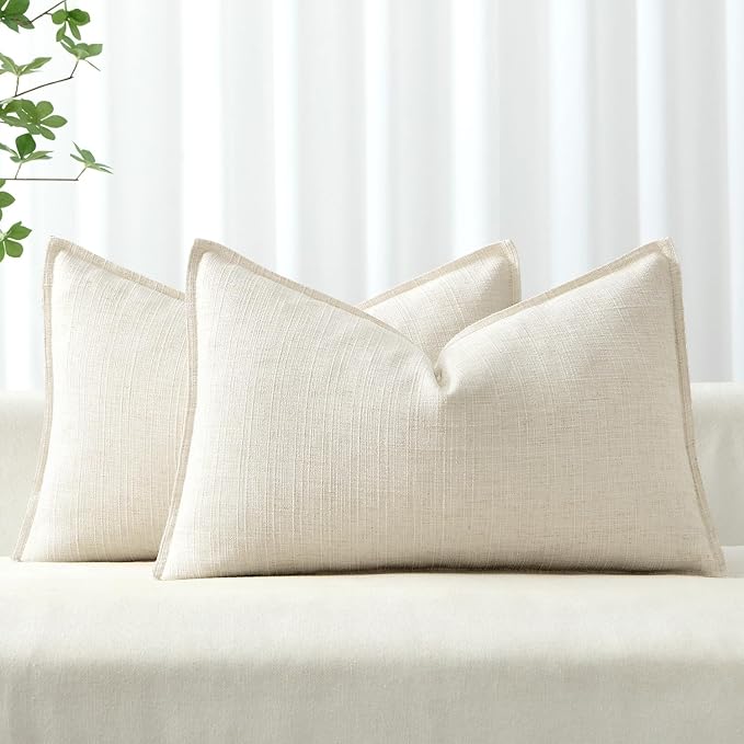 MIULEE Euro Sham Pillow Covers for Bed 26x26, 2 Pack Natural Beige Thick & Textured Decorative Throw Pillow Covers, Neutral Linen Cushion Cases, Modern Farmhouse Home Decor, No Filling