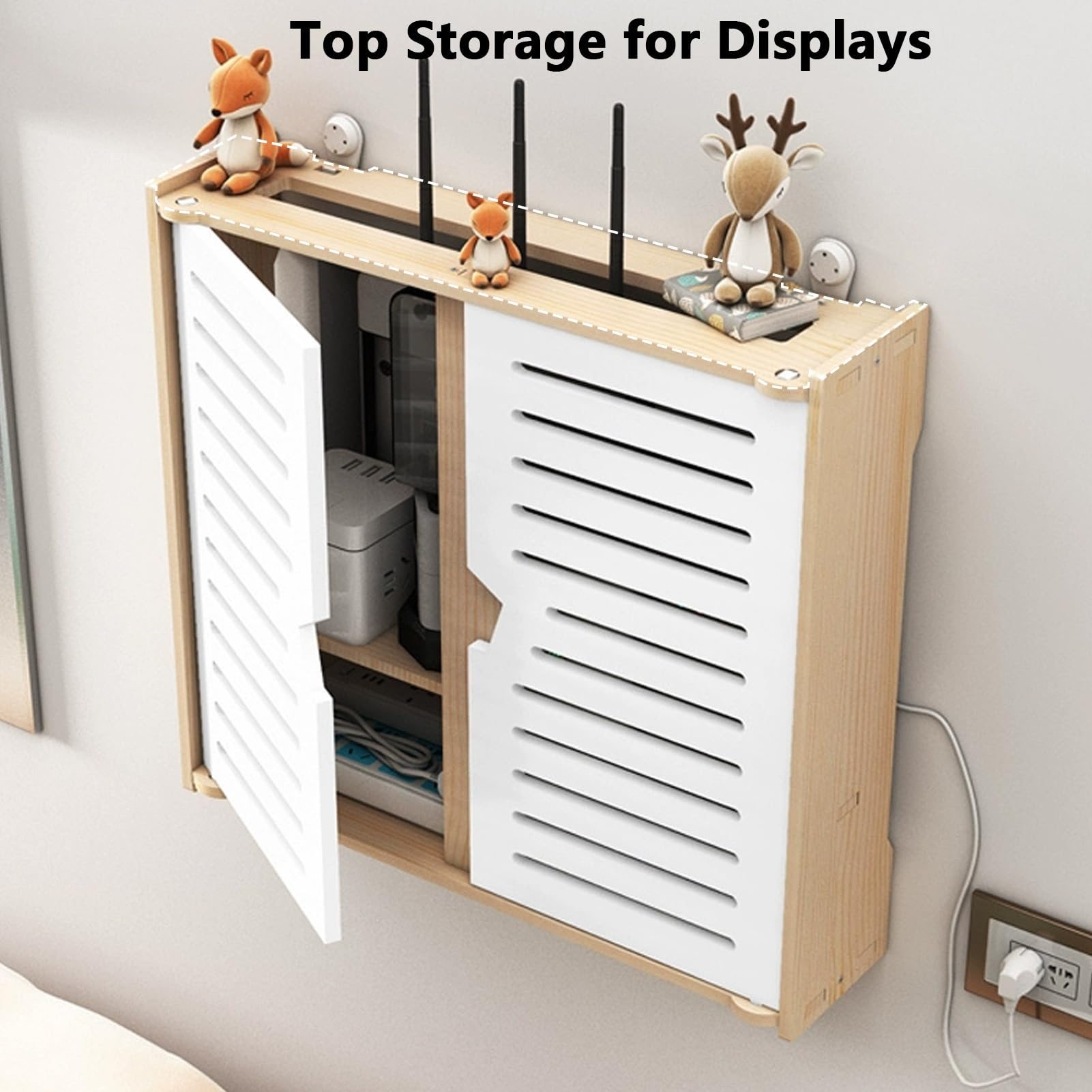 Boîte de Rangement pour Routeur, Mural Armoire de Routeur, Cache Box 2 Niveaux, Cache-câble Modem/routeurs, a Assembler(L42xW10xH33cm/16.5x3.9x13in)