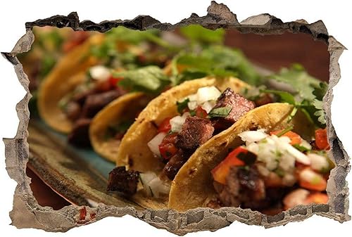 Pegatinas de decoración de pared 3D Smashed Tacos Mexicanos Food Smashed Wall Sticker Sticker Graphic Decal DIY Decoración Art Mural 21.7x31.5 in