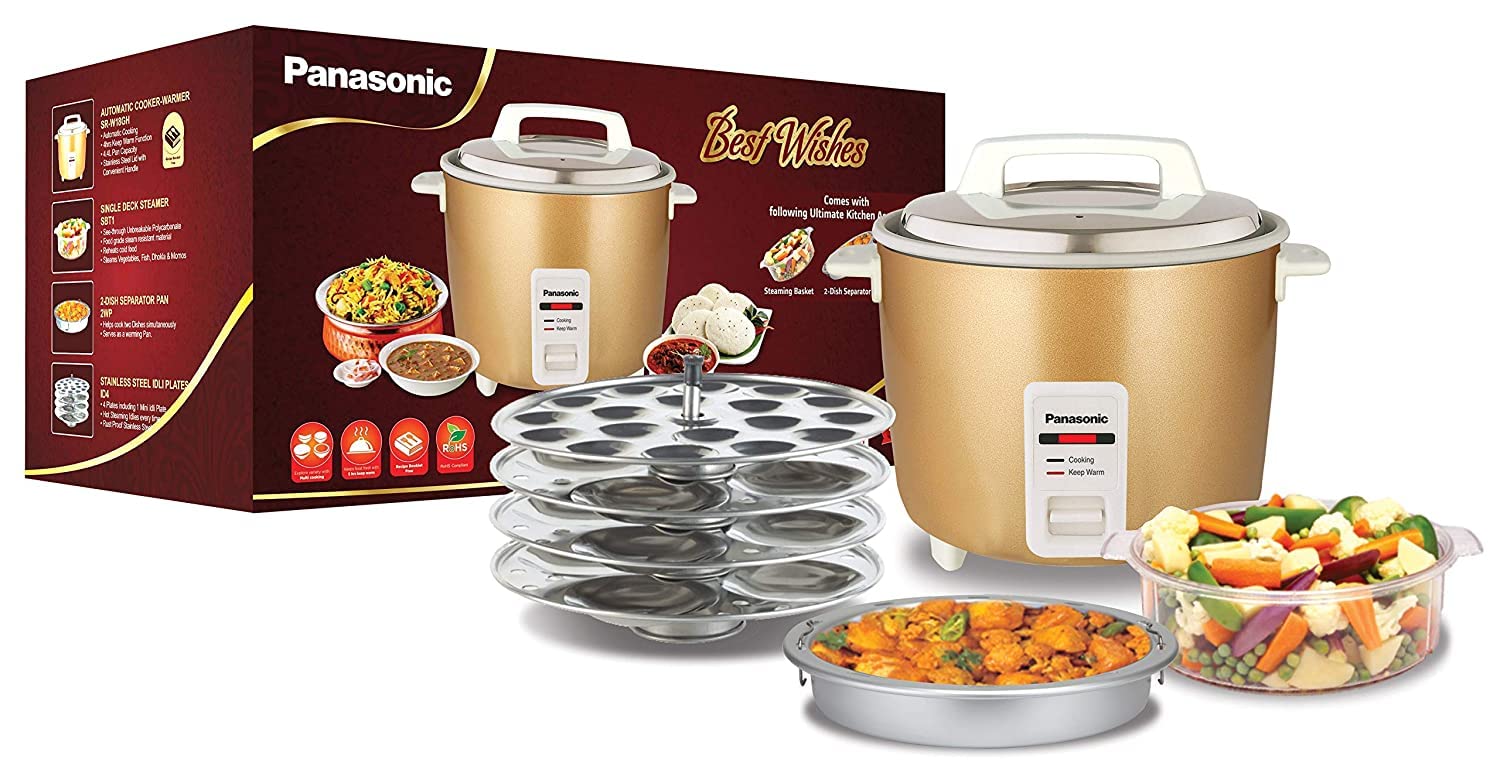 Panasonic SR-W18GH 660-Watt Automatic Warmer Electric Rice Cooker Gift Combo Pack (Gold, 1.8 Liters)
