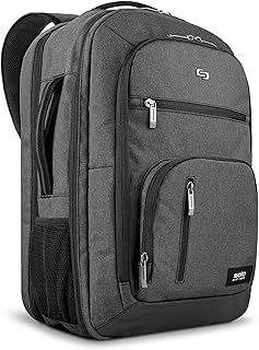 Solo New York TSA Laptop Backpack for Women & Men -Carry On Bookbag for Travel & Work, Lightweight Bag, Mesh Side Pockets, Padded Straps, Fits 17.3" Computer - Grand Travel, Grey
