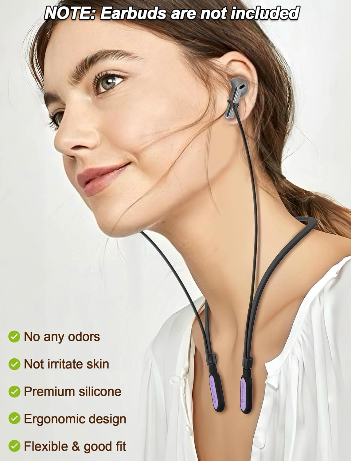 HALLJOY for Galaxy Buds 3 & Galaxy Buds 3 Pro Strap Neckband, Anti-Lost Accessories, Support Volume Control, Ergonomic Design, Fit Airpods Pro 3/2/1, Airpods 4, 3, 2, 1, Black Band/Purple Tip - Image 6