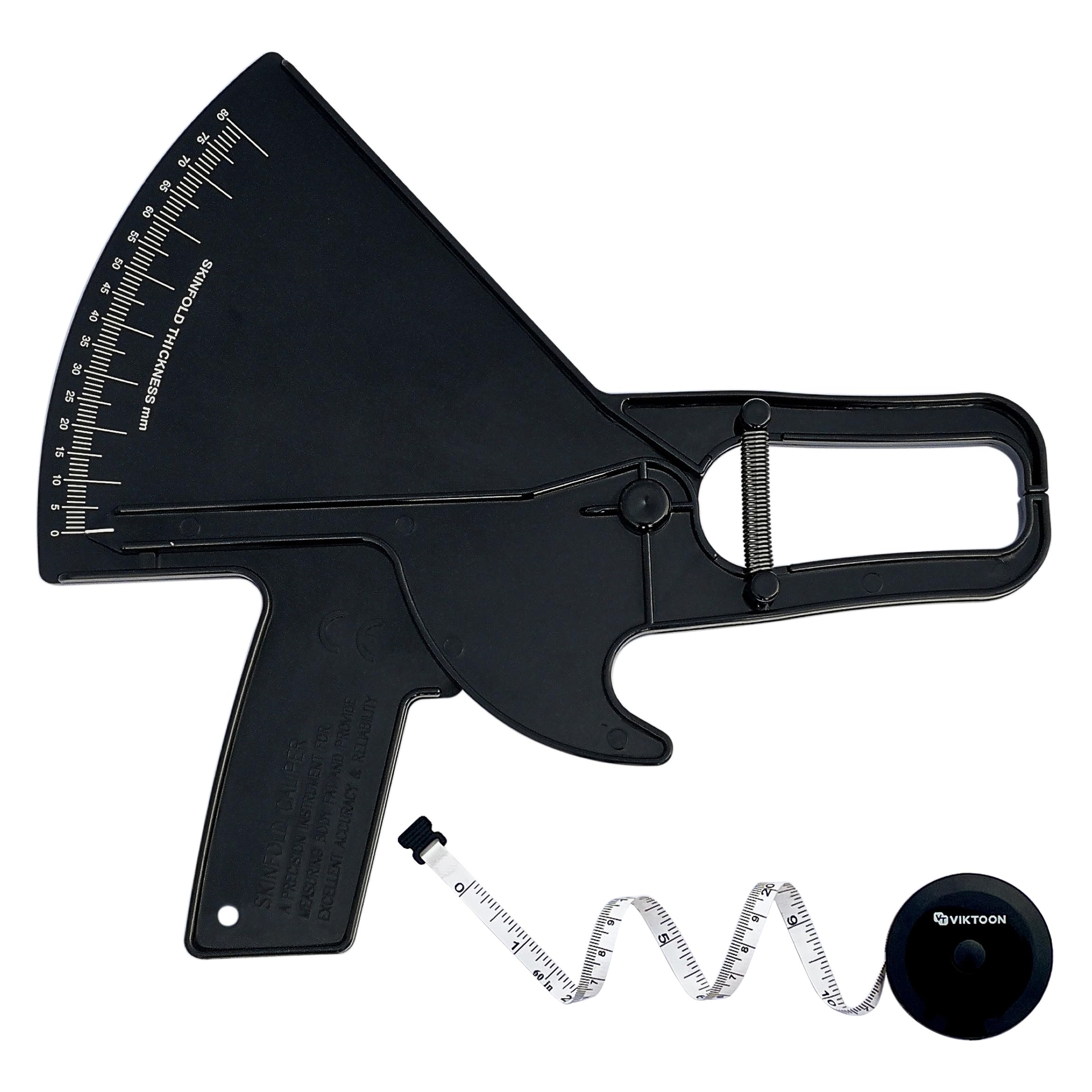 Skinfold Caliper Body Fat Professional Skin Thickness Tester in Black with Body Measure Tape