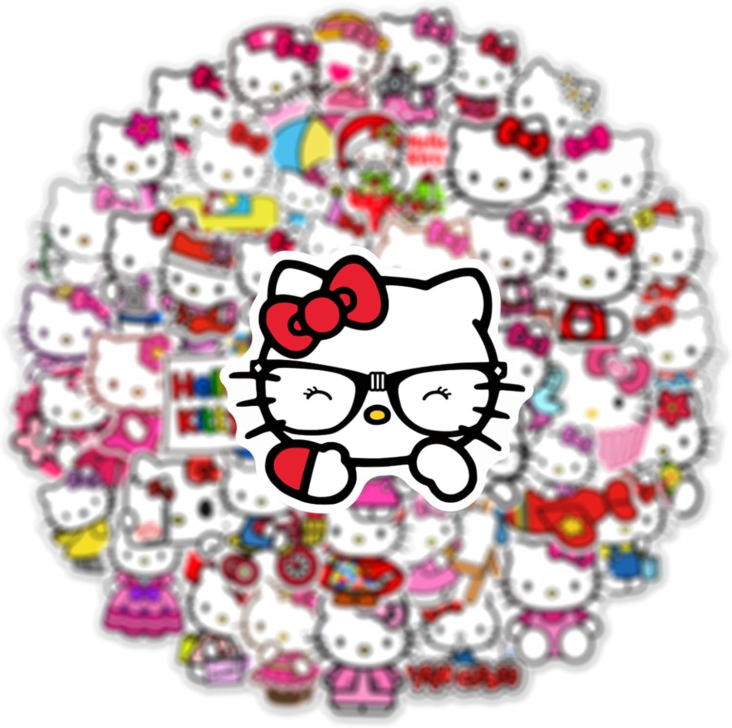 50Pcs Manga Hello Kitty Stickers Mixed Pack Cool Movie Cartoon Anime Stickers Decorative Sticker for Teens Adults Waterproof Sticker for Water Bottle Laptop (KT)