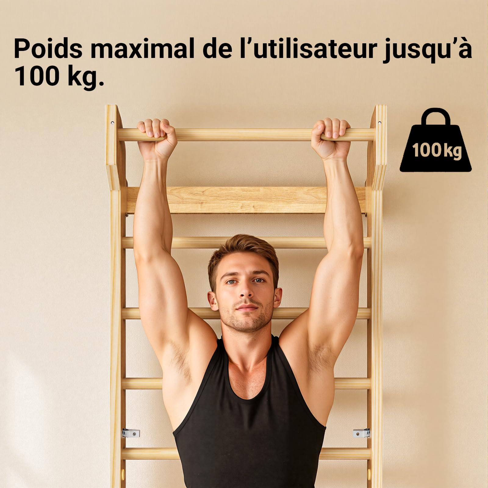 COSYLAND Espalier en Bois, Échelle Suédoise de Gym pour Adultes,Structure Murale Robuste Jusqu’à 100KG, Espalier Polyvalent pour Musculation, Étirements et Entraînement à Domicile