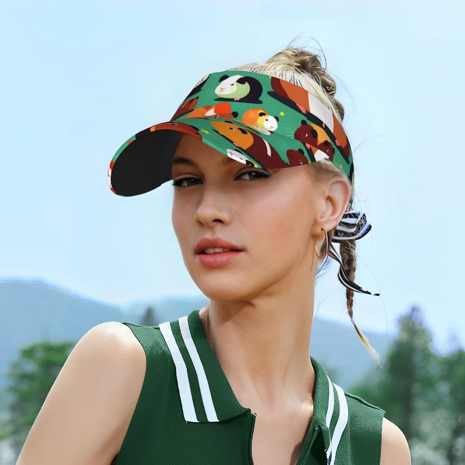 Cute Guinea Pig Print Sun Visor Hats for Women Men Adjustable Sports Golf Running Sun Caps Black