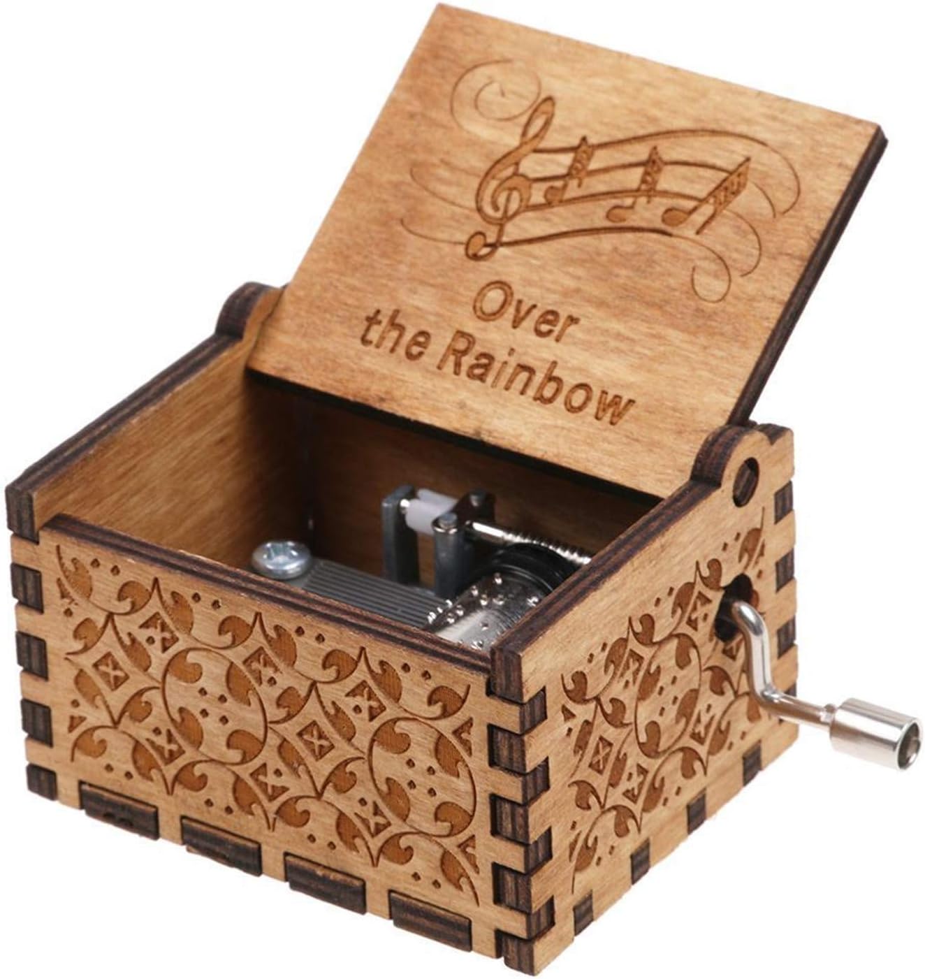 Wooden Hand Crank Rainbow Music Box, Classic Vintage Wood Handmade Over the Rainbow Musical Boxes Best Gift for Kids,Friends (Over the Rainbow)